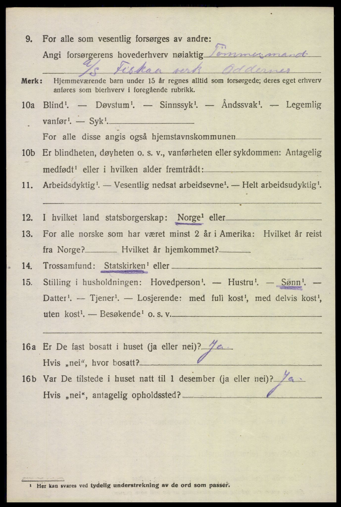 SAK, 1920 census for Oddernes, 1920, p. 4670