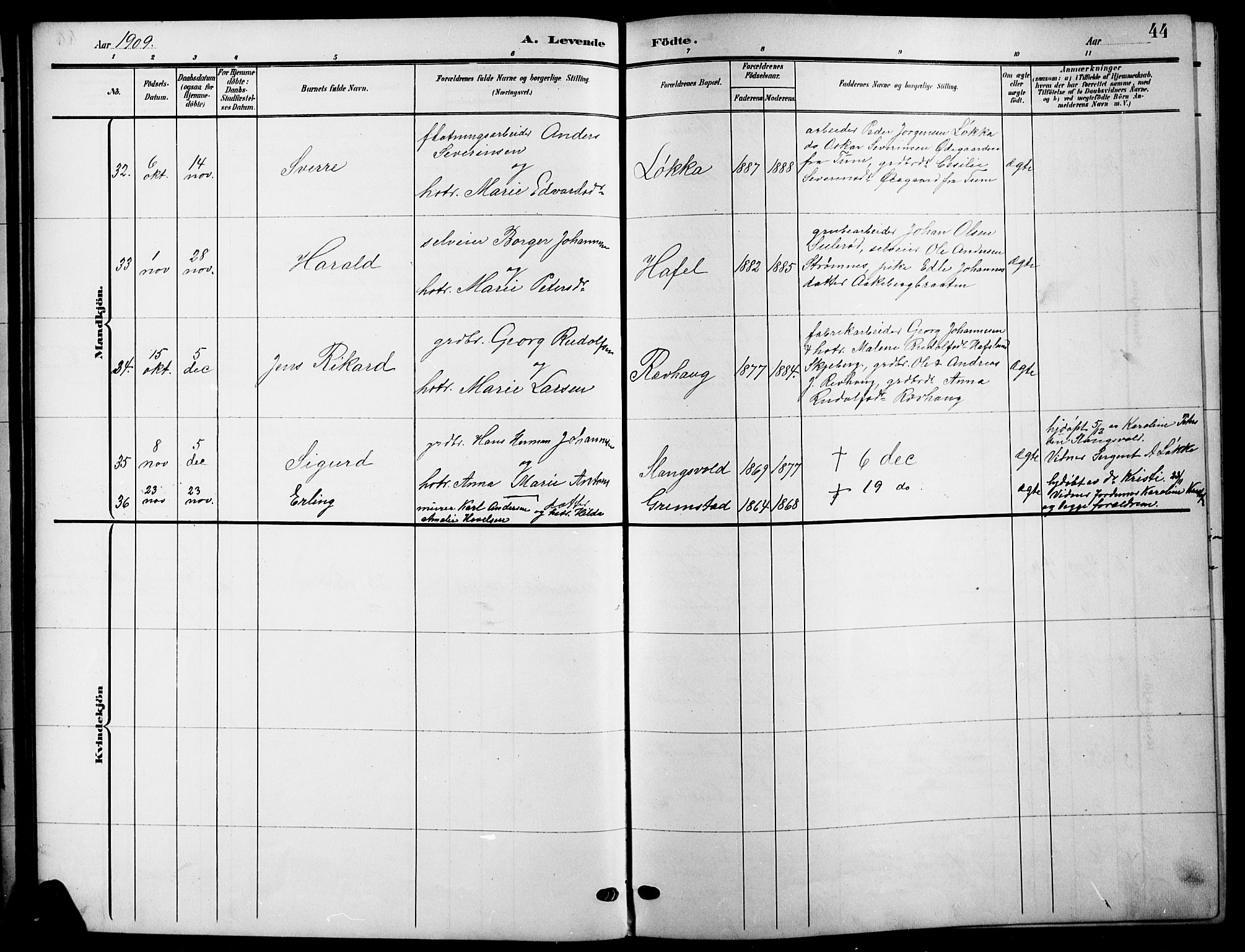 Råde prestekontor kirkebøker, AV/SAO-A-2009/G/Ga/L0001: Parish register (copy) no. 1, 1903-1925, p. 44