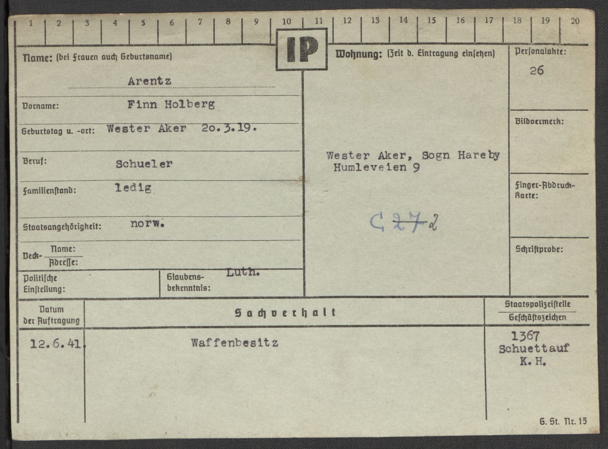 Befehlshaber der Sicherheitspolizei und des SD, AV/RA-RAFA-5969/E/Ea/Eaa/L0001: Register over norske fanger i Møllergata 19: A-Bj, 1940-1945, p. 550