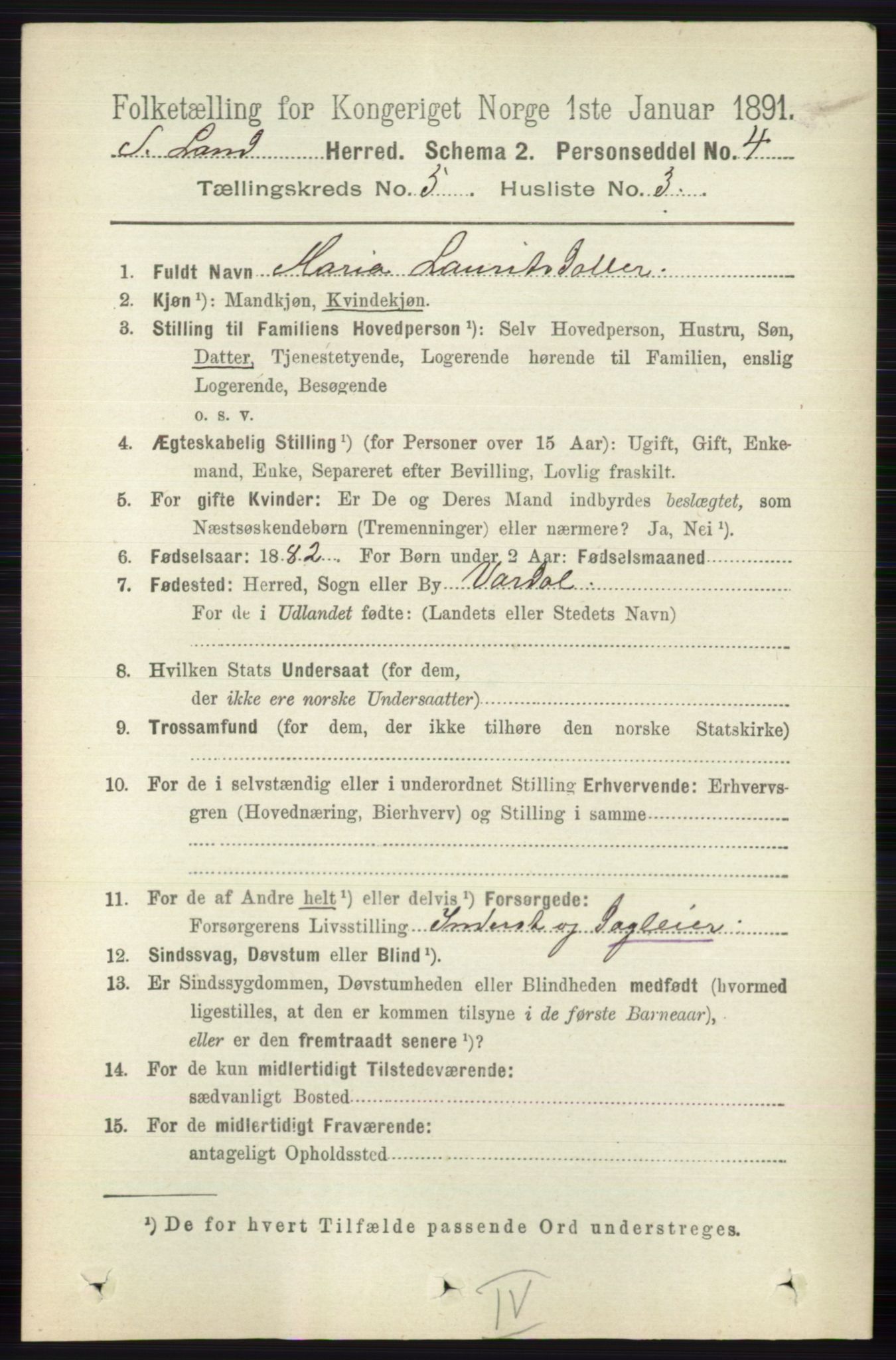 RA, 1891 census for 0536 Søndre Land, 1891, p. 4827