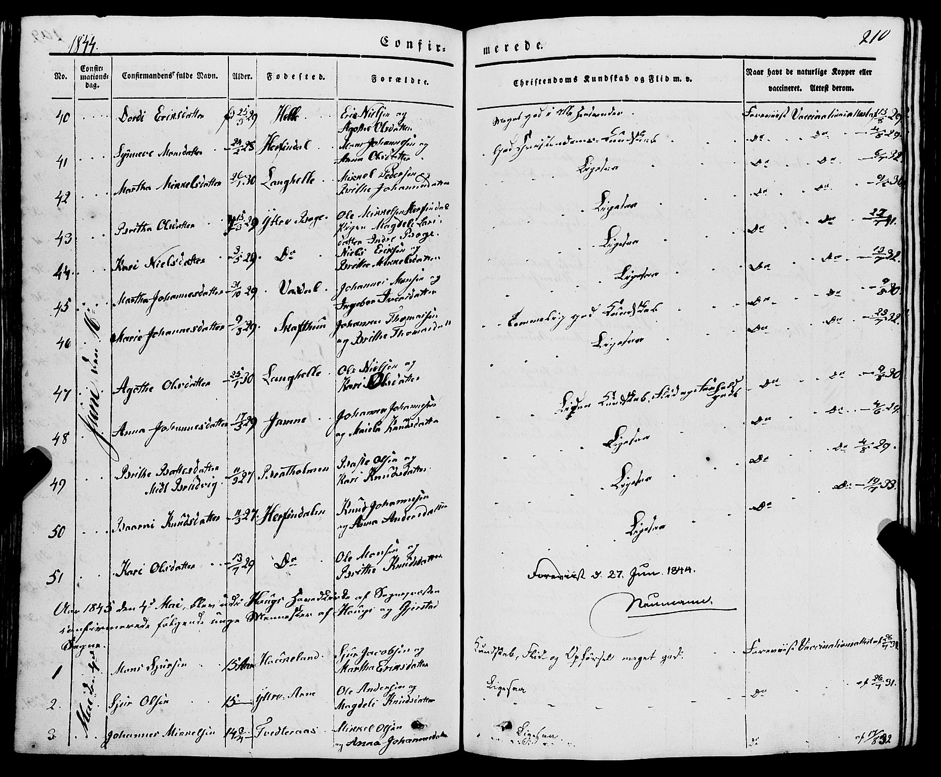 Haus sokneprestembete, SAB/A-75601/H/Haa: Parish register (official) no. A 15, 1838-1847, p. 210