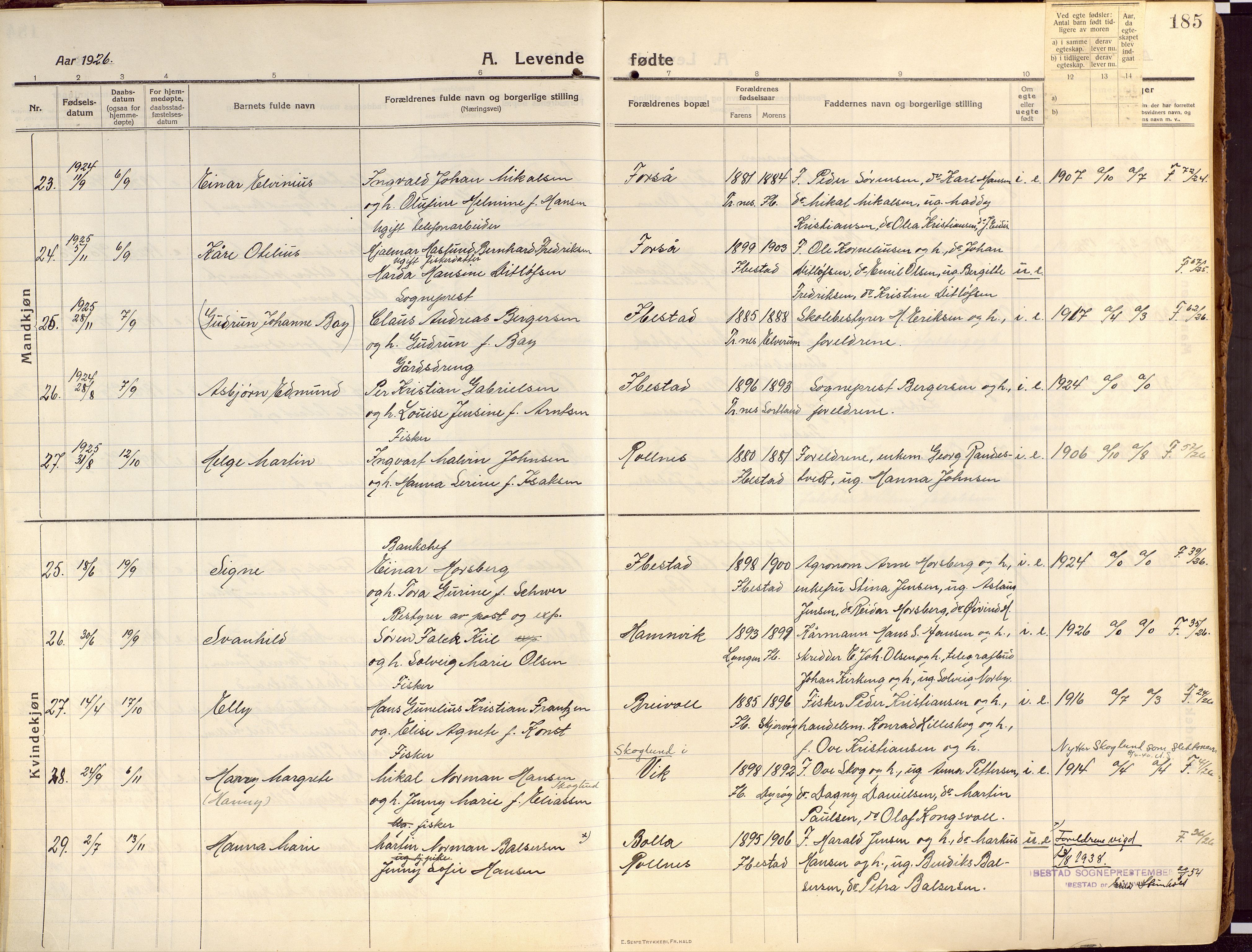 Ibestad sokneprestembete, SATØ/S-0077/H/Ha/Haa/L0018kirke: Parish register (official) no. 18, 1915-1929, p. 185