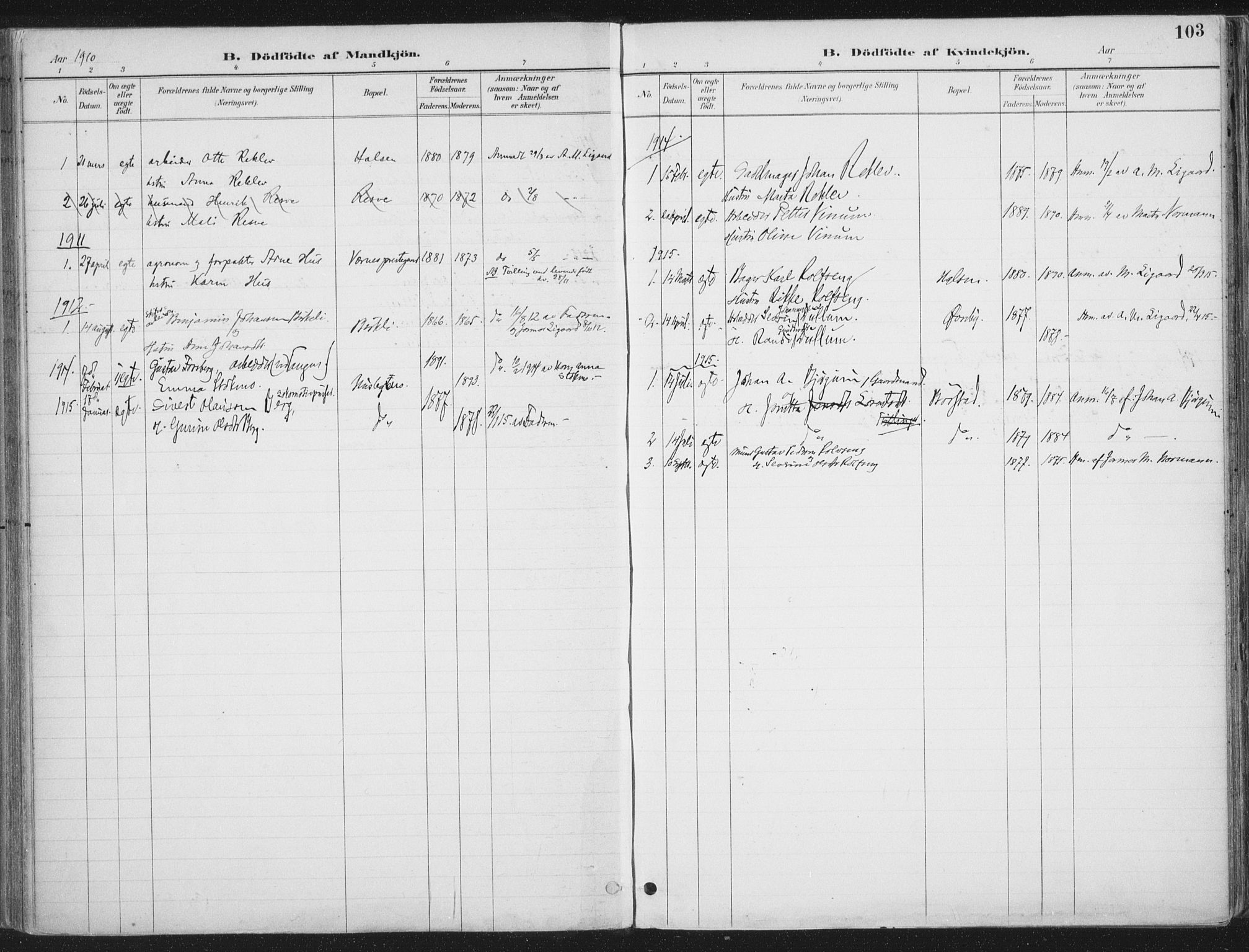 Ministerialprotokoller, klokkerbøker og fødselsregistre - Nord-Trøndelag, AV/SAT-A-1458/709/L0082: Parish register (official) no. 709A22, 1896-1916, p. 103