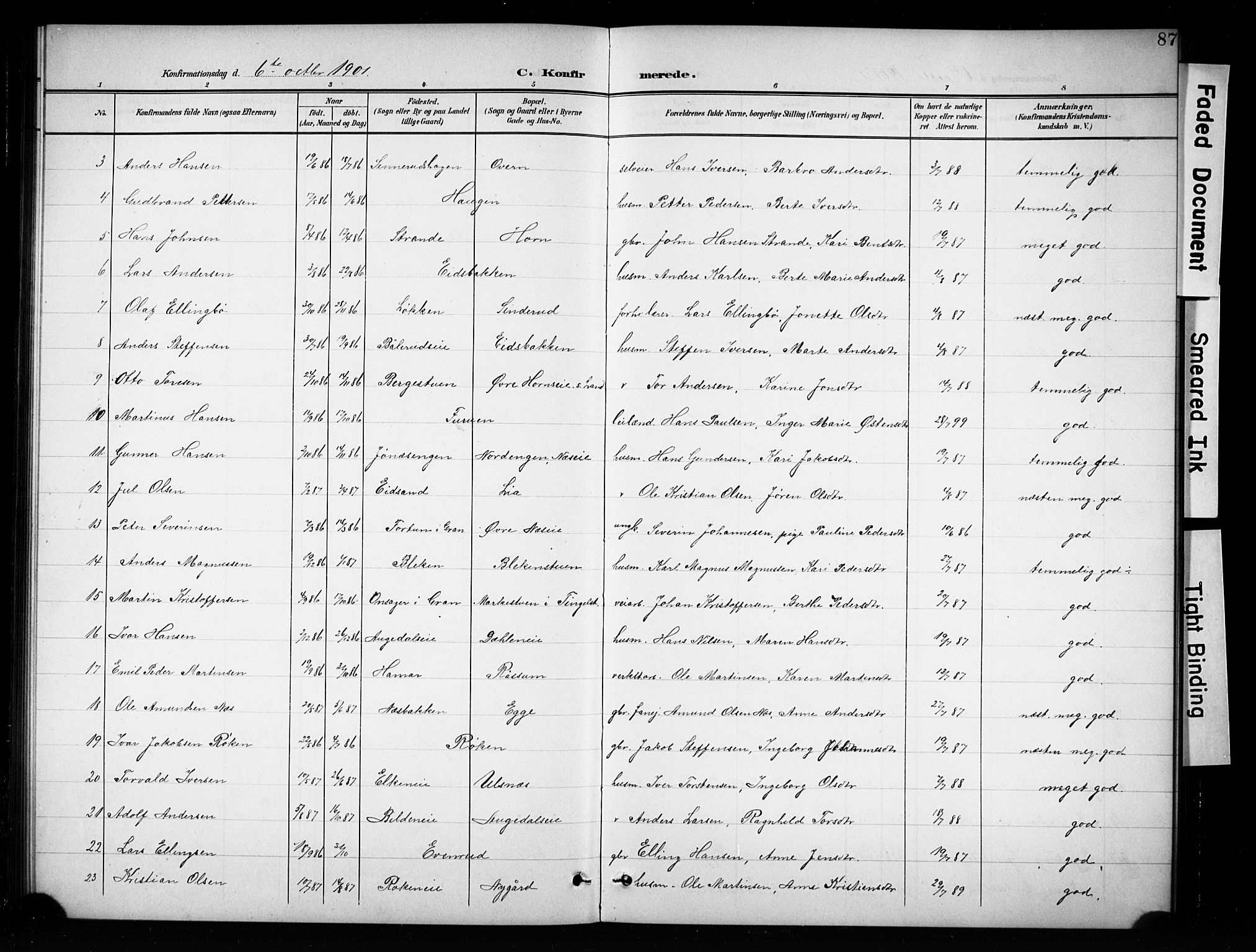 Brandbu prestekontor, SAH/PREST-114/H/Ha/Hab/L0005: Parish register (copy) no. 5, 1900-1913, p. 87