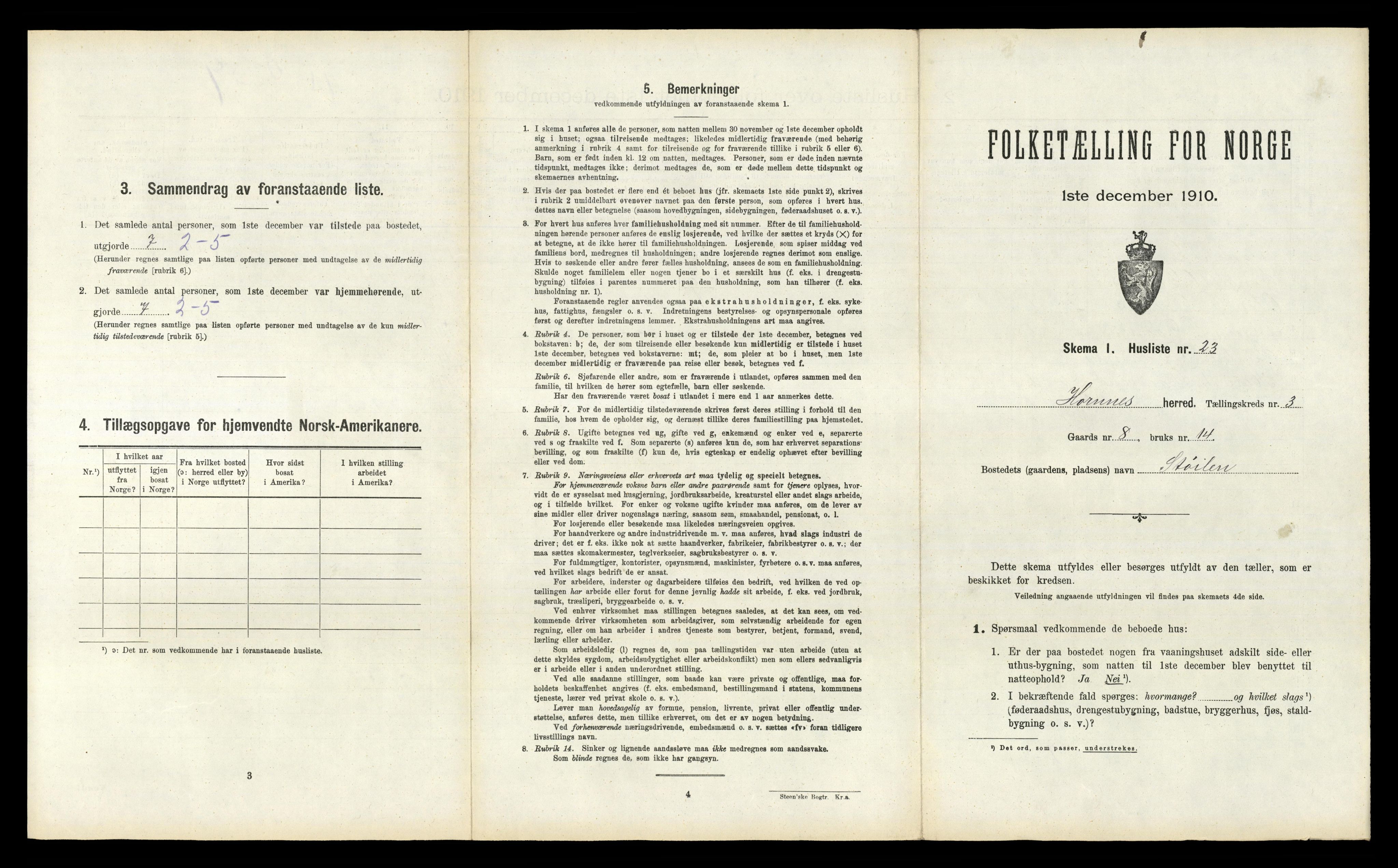 RA, 1910 census for Hornnes, 1910, p. 208