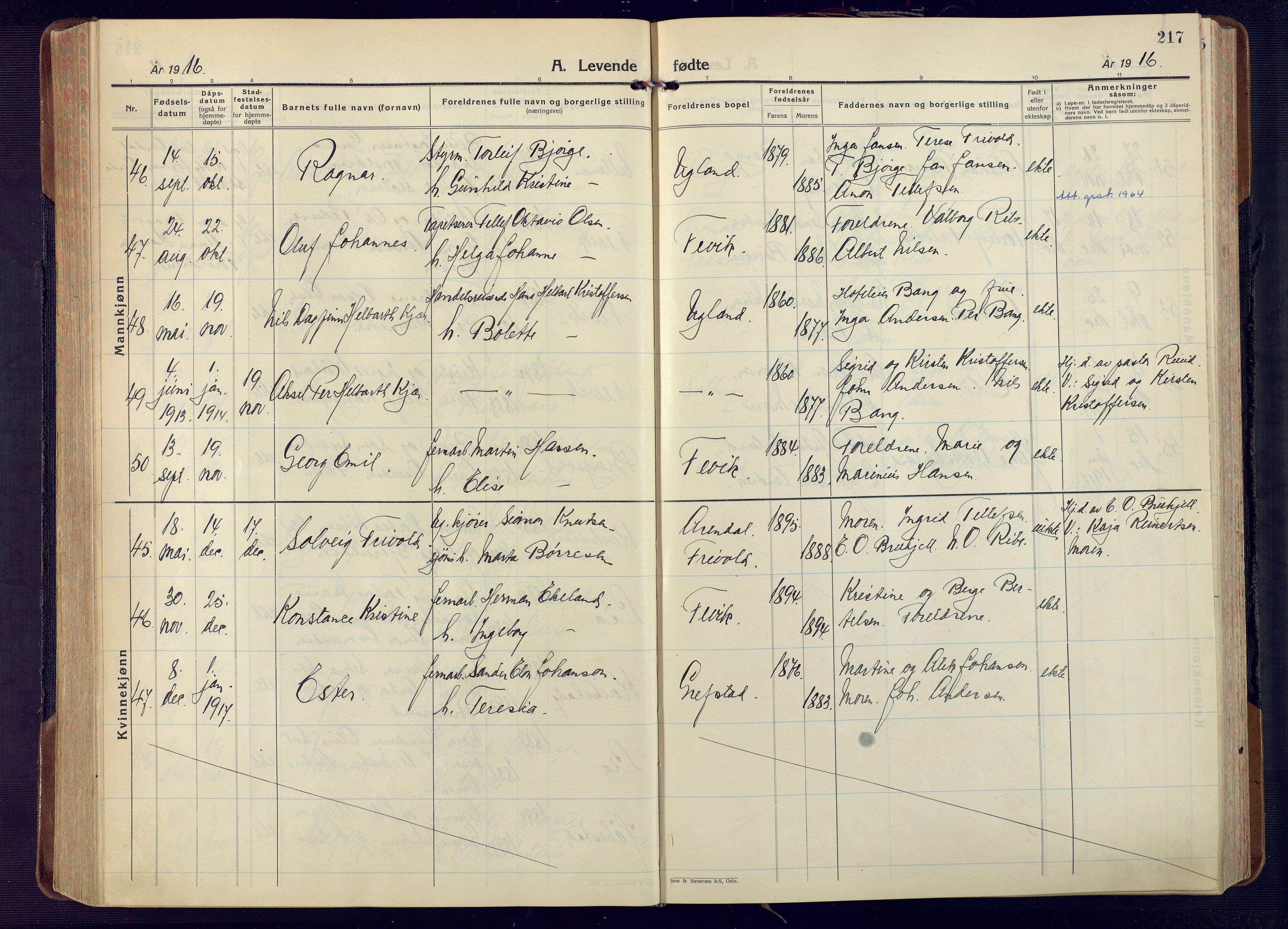 Fjære sokneprestkontor, AV/SAK-1111-0011/F/Fa/L0004: Parish register (official) no. A 4, 1902-1925, p. 217