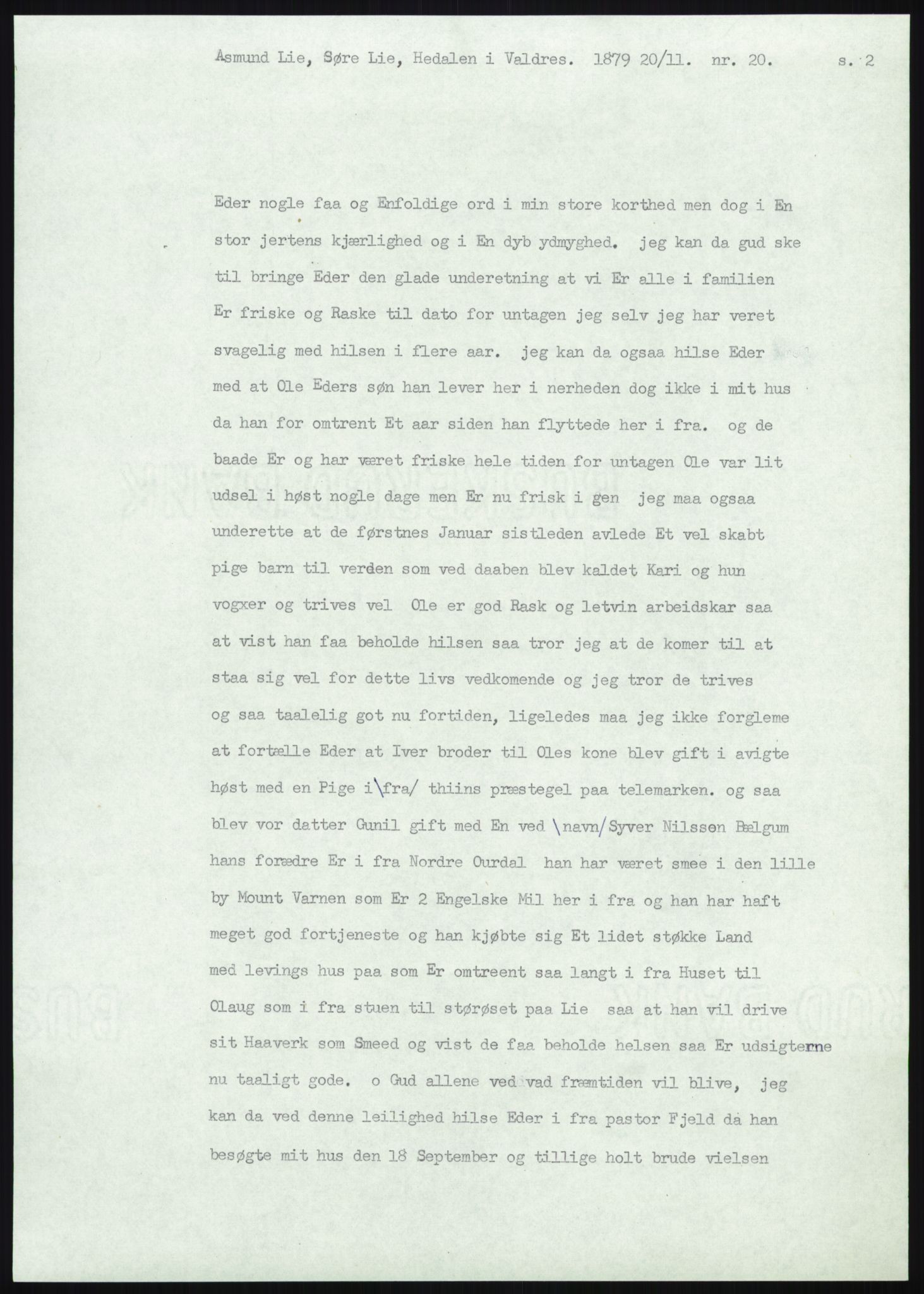 Samlinger til kildeutgivelse, Amerikabrevene, AV/RA-EA-4057/F/L0012: Innlån fra Oppland: Lie (brevnr 1-78), 1838-1914, p. 235