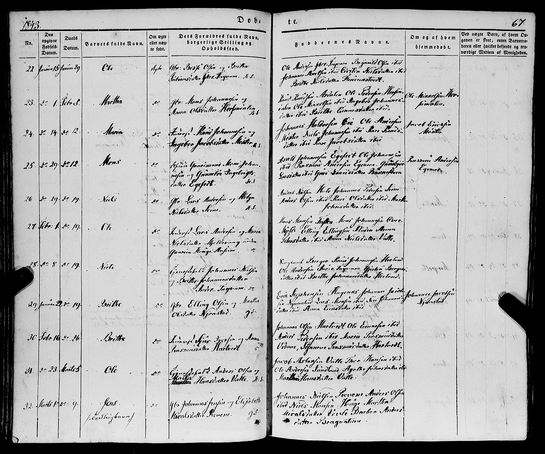 Haus sokneprestembete, AV/SAB-A-75601/H/Haa: Parish register (official) no. A 15, 1838-1847, p. 67