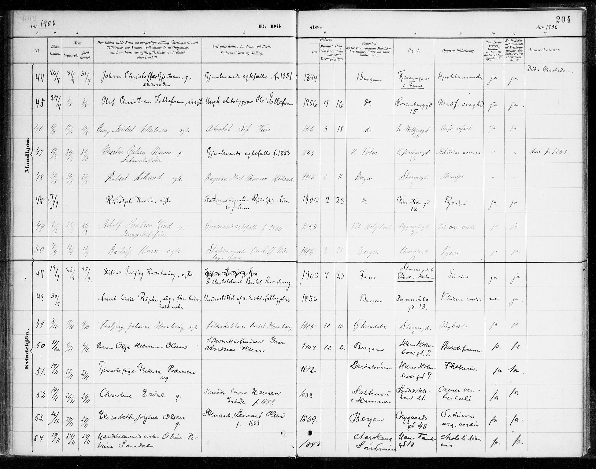 Johanneskirken sokneprestembete, AV/SAB-A-76001/H/Haa/L0019: Parish register (official) no. E 1, 1885-1915, p. 204