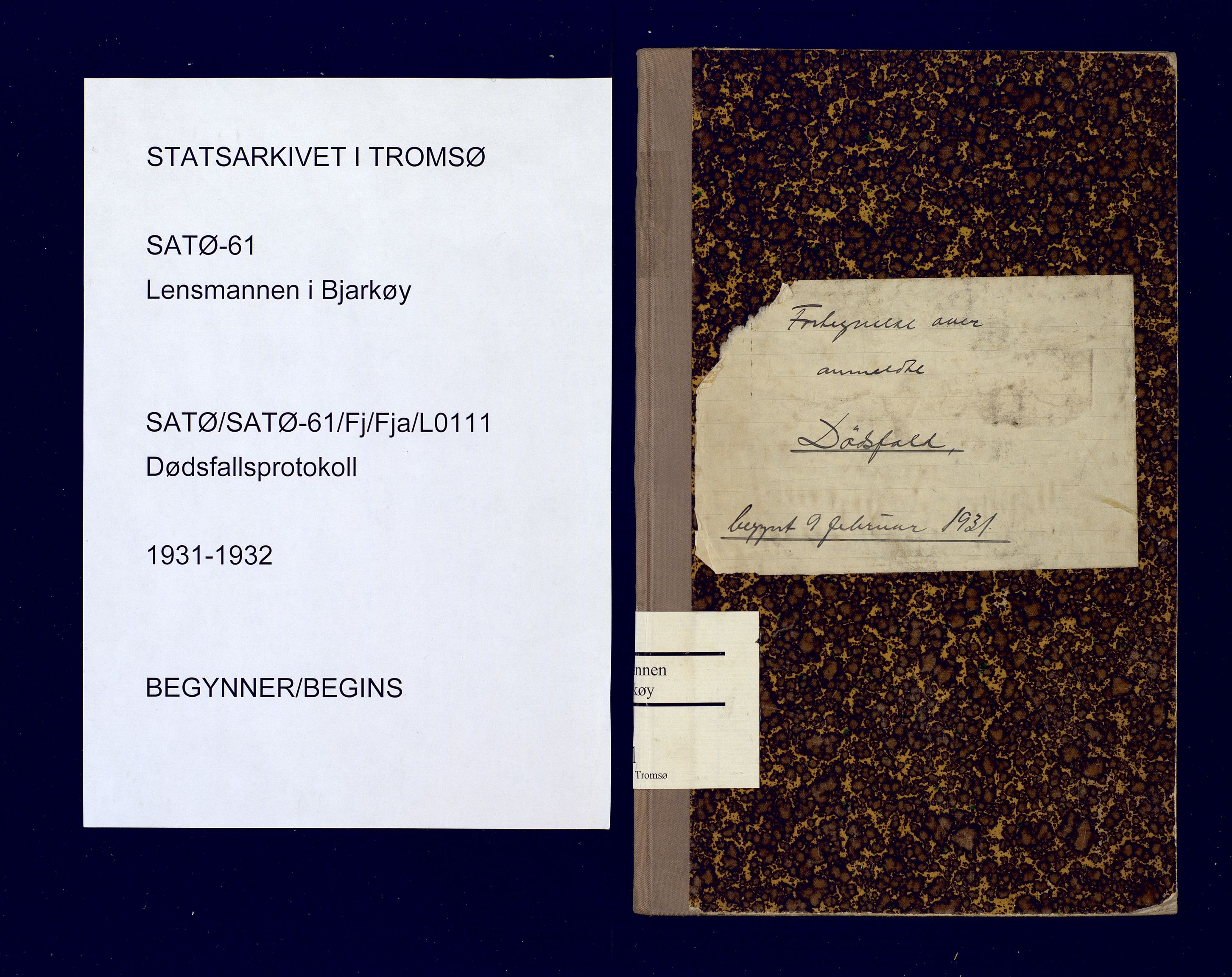 Bjarkøy lensmannskontor, SATØ/SATØ-61/F/Fj/Fja/L0111: Dødsfallsprotokoll, med register løst i boken, 1931-1932