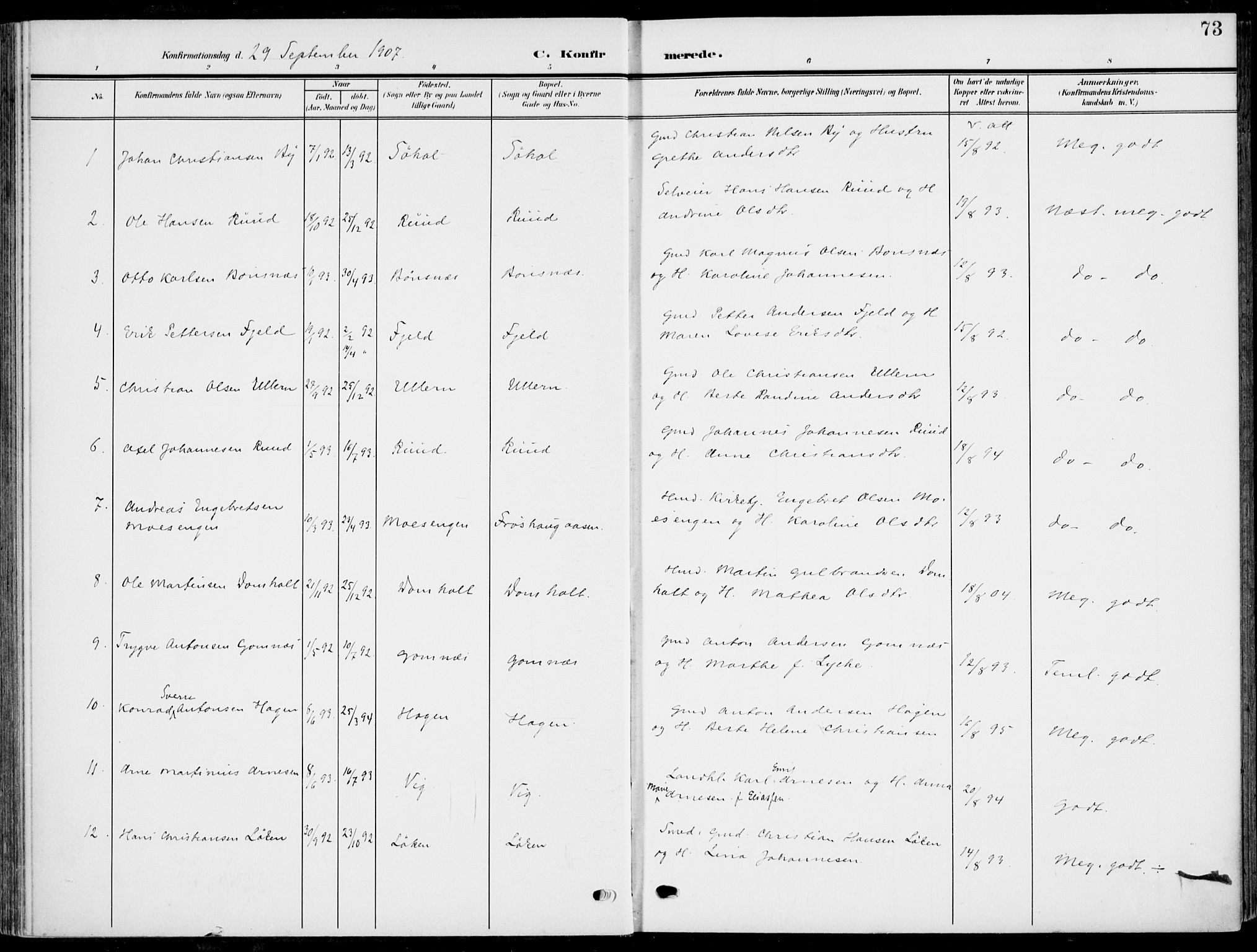 Hole kirkebøker, SAKO/A-228/F/Fa/L0010: Parish register (official) no. I 10, 1907-1917, p. 73