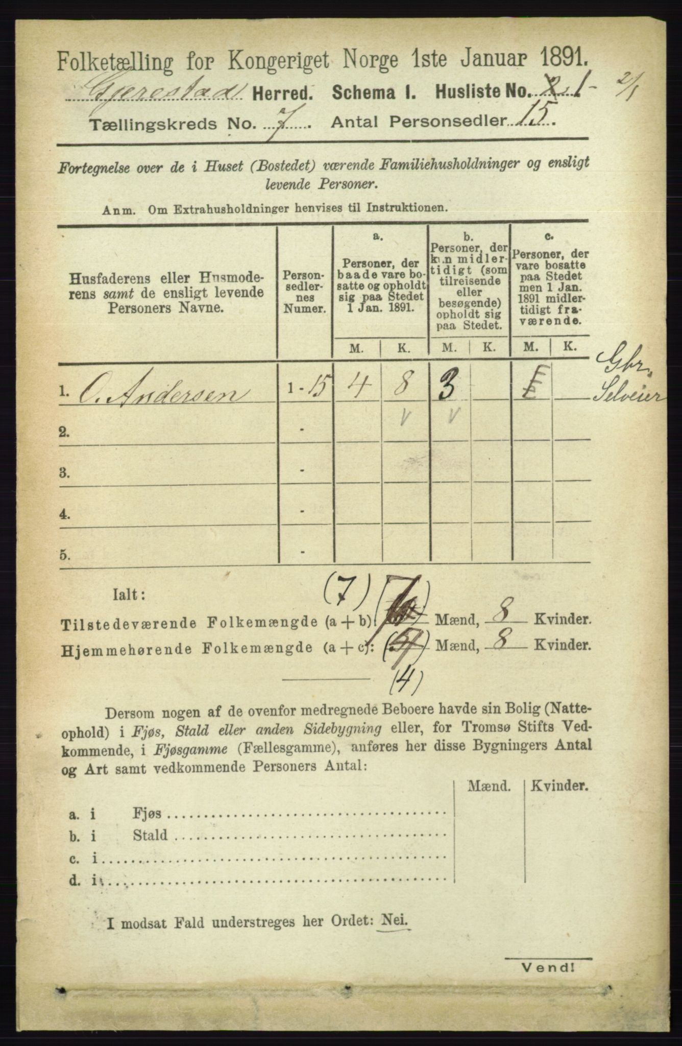 RA, 1891 census for 0911 Gjerstad, 1891, p. 2666