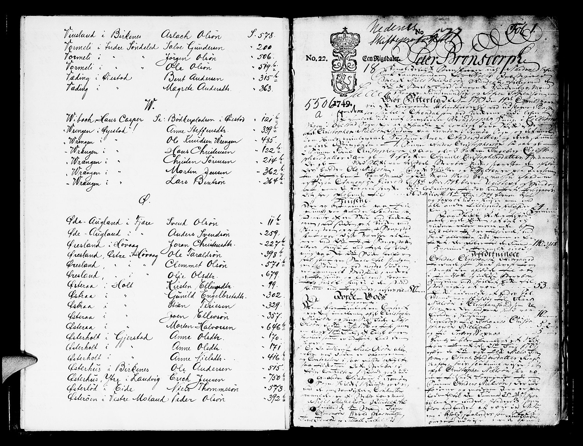 Nedenes sorenskriveri før 1824, SAK/1221-0007/H/Hc/L0024: Skifteprotokoll med register nr 18a, 1749-1755, p. 0b-1a