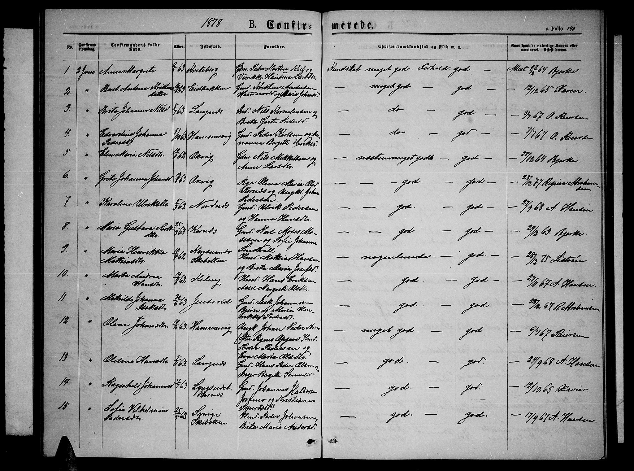 Lyngen sokneprestembete, SATØ/S-1289/H/He/Heb/L0004klokker: Parish register (copy) no. 4, 1868-1878, p. 190