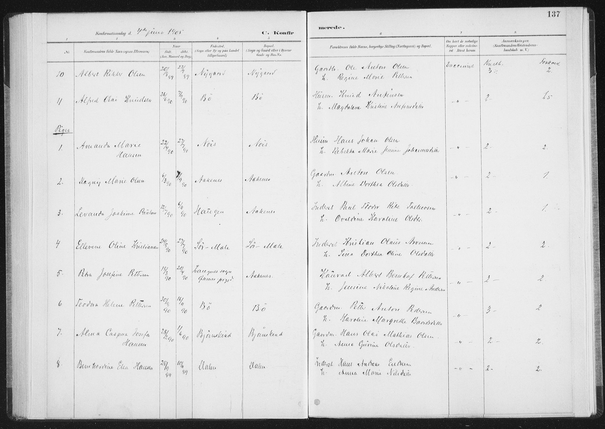 Ministerialprotokoller, klokkerbøker og fødselsregistre - Nordland, AV/SAT-A-1459/898/L1422: Parish register (official) no. 898A02, 1887-1908, p. 137