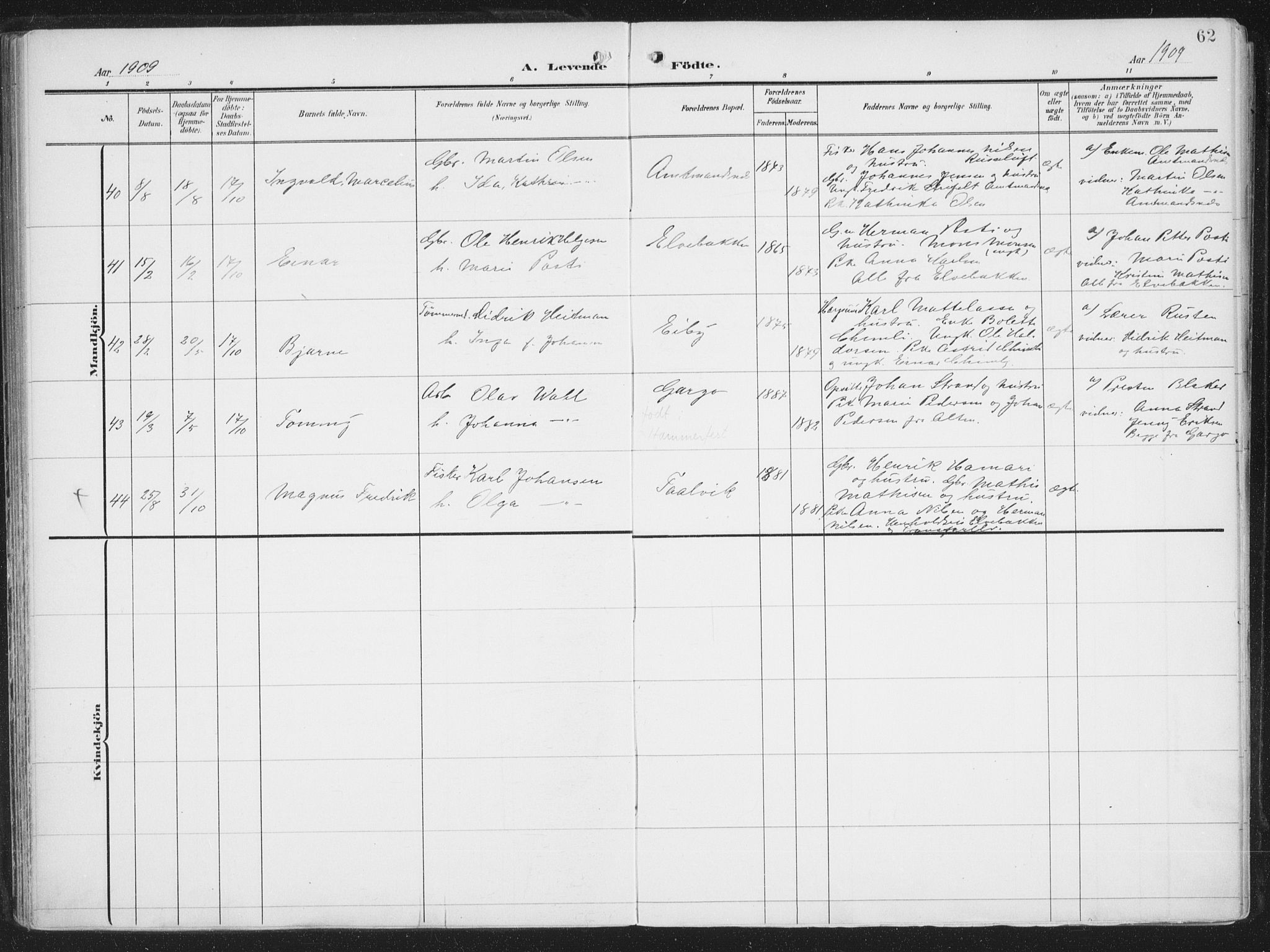 Alta sokneprestkontor, SATØ/S-1338/H/Ha/L0005.kirke: Parish register (official) no. 5, 1904-1918, p. 62