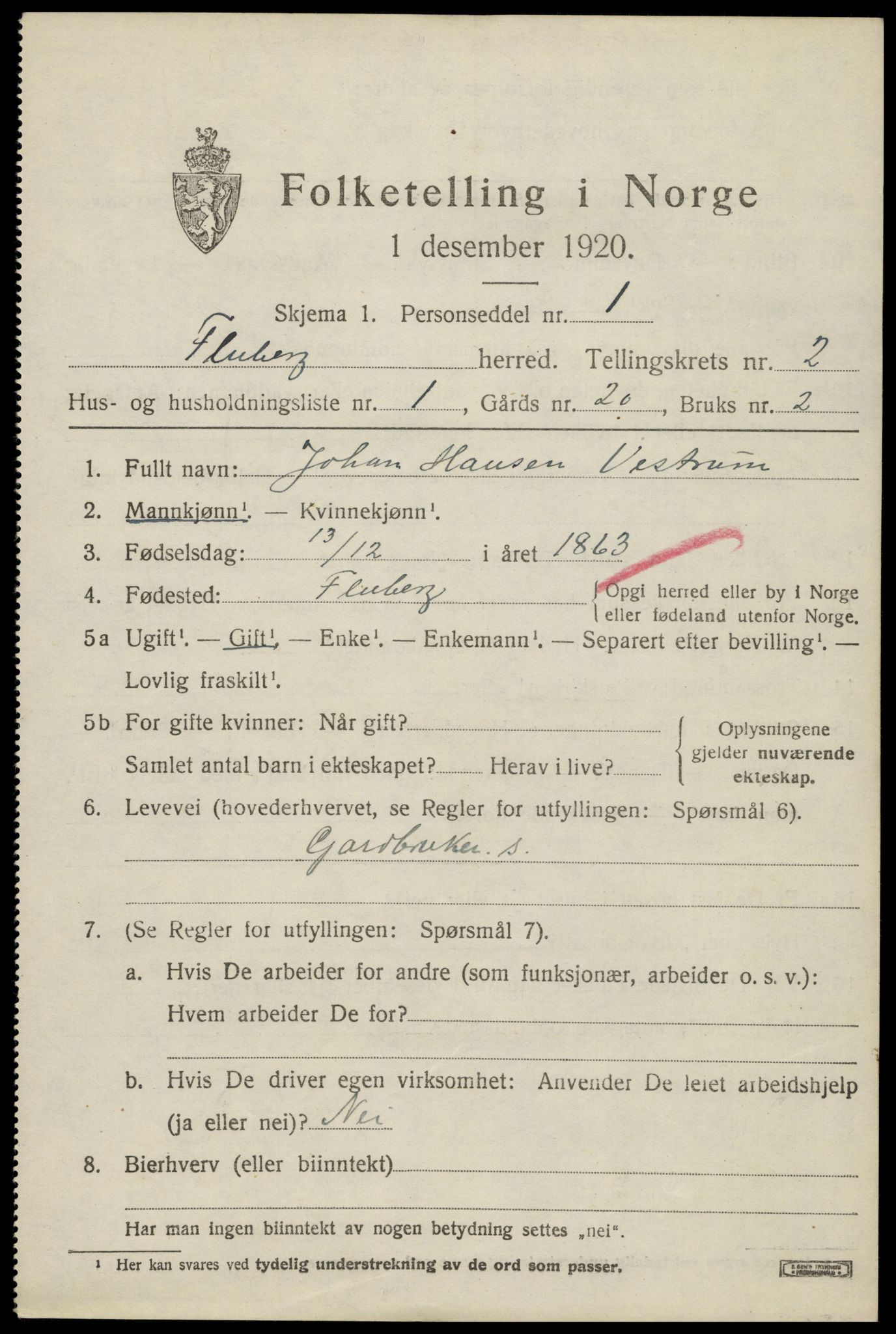 SAH, 1920 census for Fluberg, 1920, p. 1964