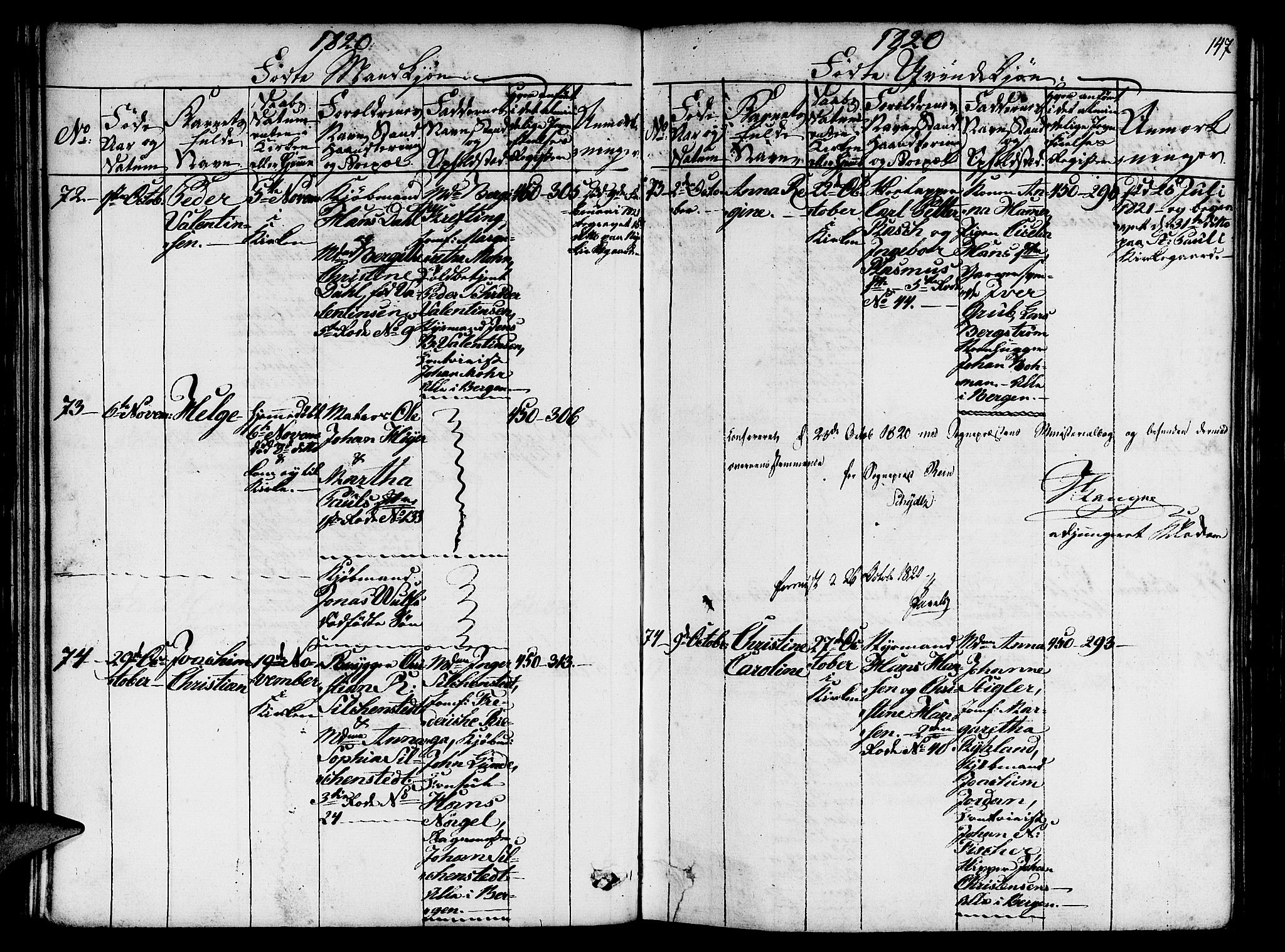 Nykirken Sokneprestembete, AV/SAB-A-77101/H/Hab/L0003: Parish register (copy) no. A 4, 1816-1821, p. 147