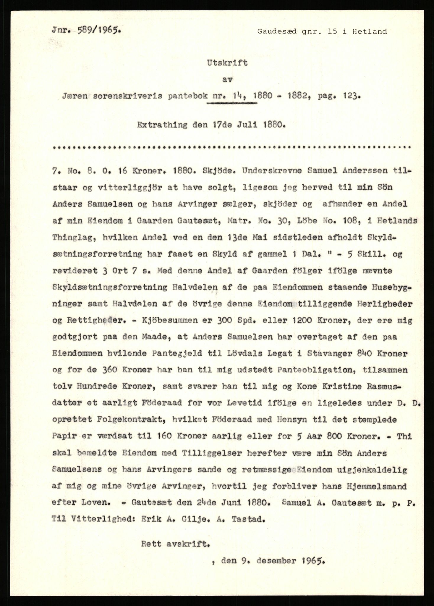 Statsarkivet i Stavanger, AV/SAST-A-101971/03/Y/Yj/L0025: Avskrifter sortert etter gårdsnavn: Garpestad - Gjerde, 1750-1930, p. 55