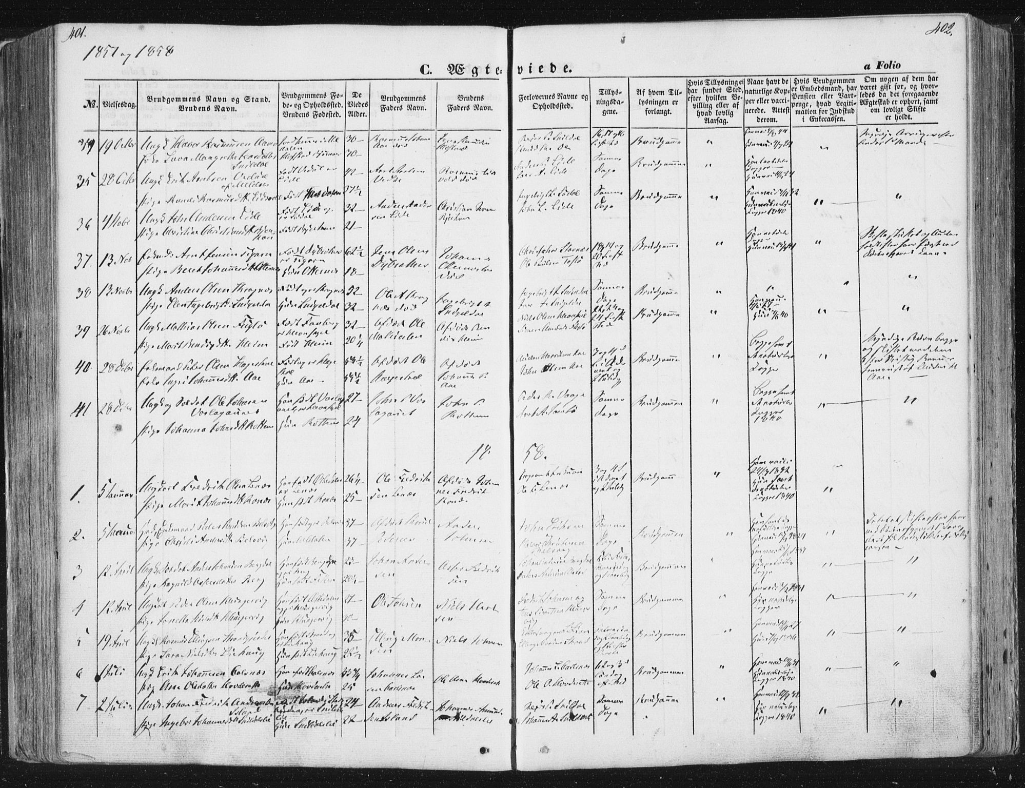 Ministerialprotokoller, klokkerbøker og fødselsregistre - Sør-Trøndelag, AV/SAT-A-1456/630/L0494: Parish register (official) no. 630A07, 1852-1868, p. 401-402