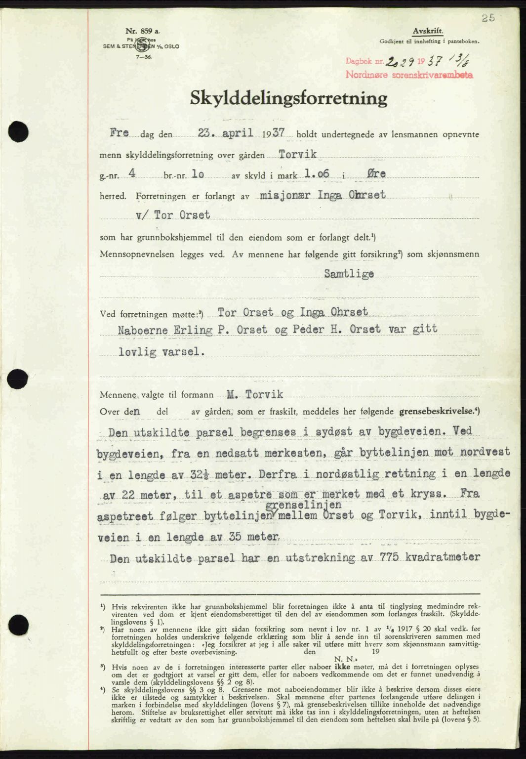 Nordmøre sorenskriveri, SAT/A-4132/1/2/2Ca: Mortgage book no. A82, 1937-1938, Diary no: : 2029/1937