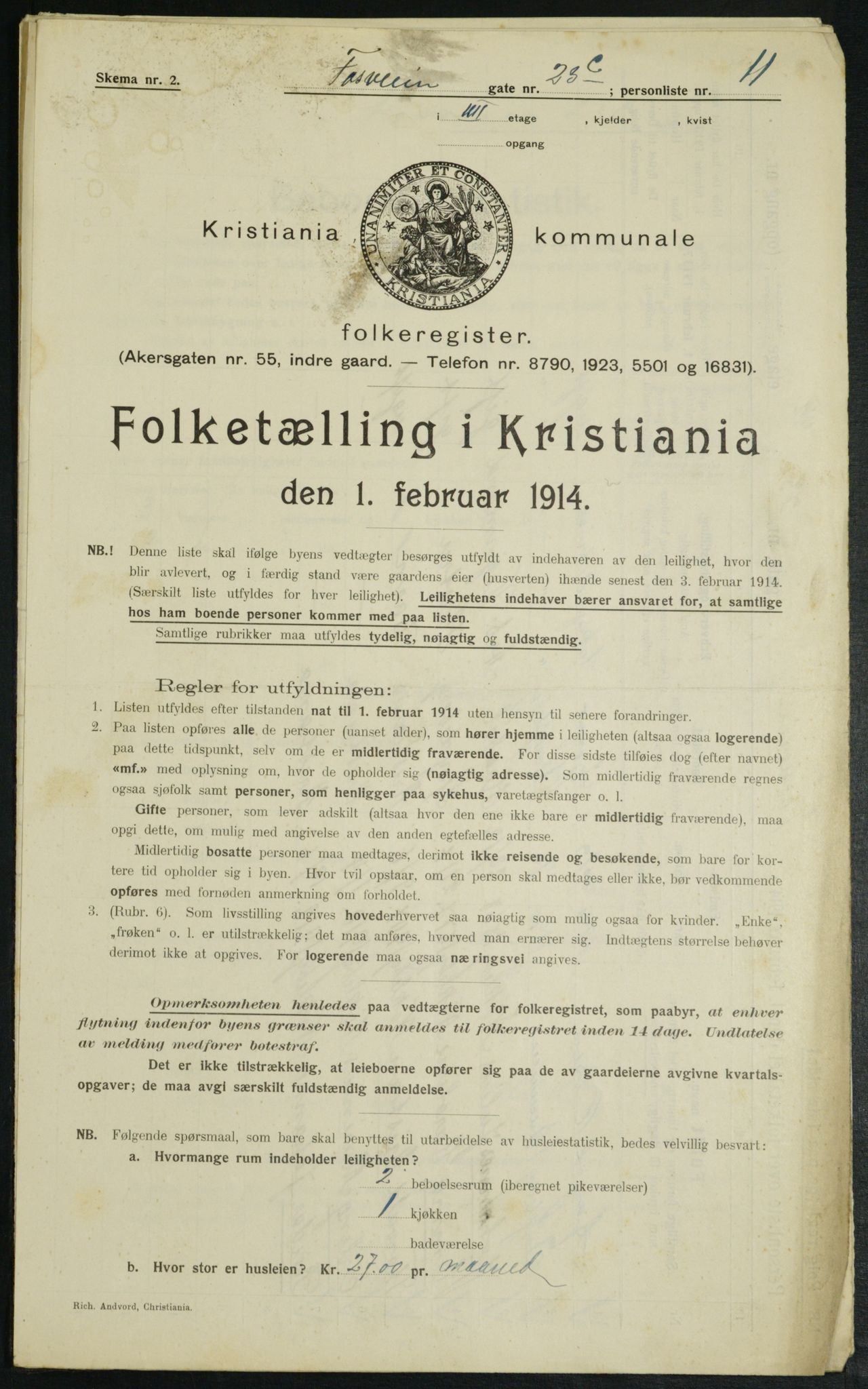 OBA, Municipal Census 1914 for Kristiania, 1914, p. 25441