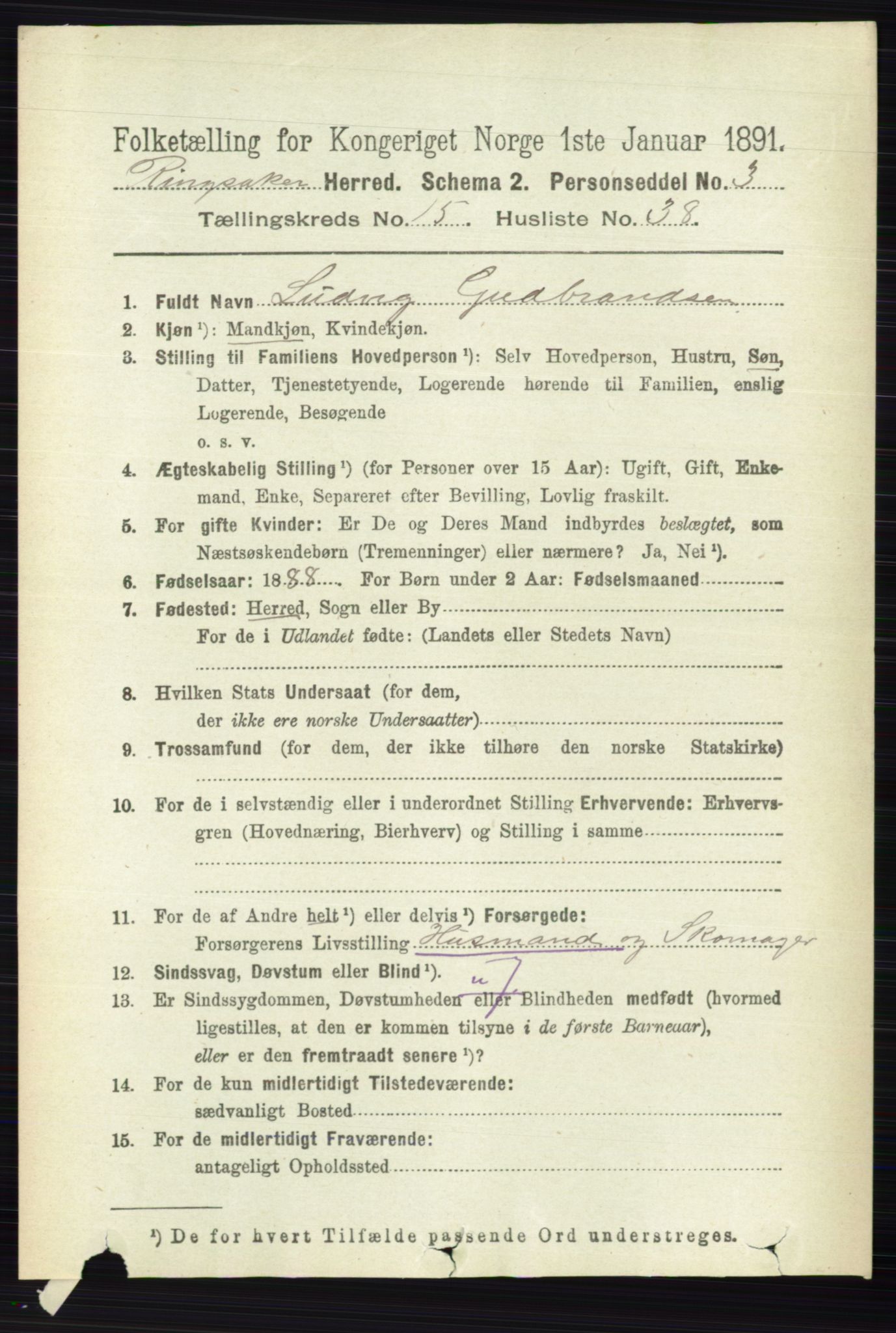RA, 1891 census for 0412 Ringsaker, 1891, p. 8731