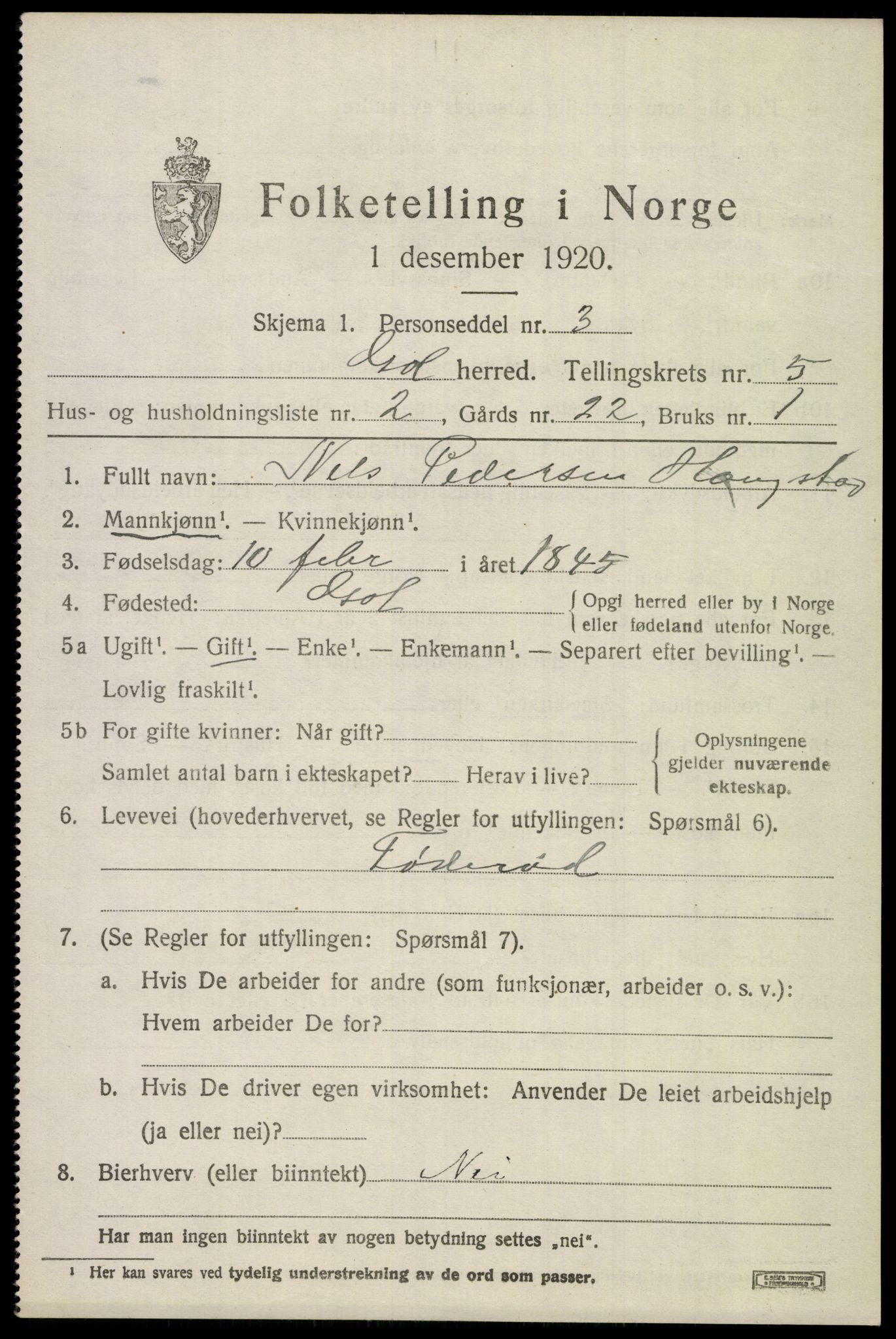 SAKO, 1920 census for Gol, 1920, p. 3538