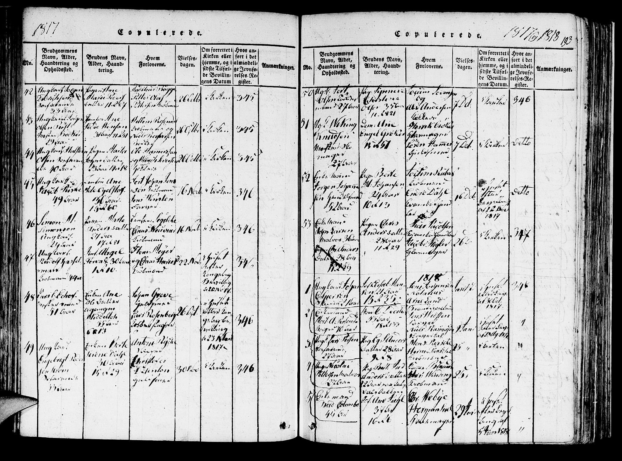 Domkirken sokneprestembete, SAB/A-74801/H/Haa/L0010: Parish register (official) no. A 10, 1816-1821, p. 193