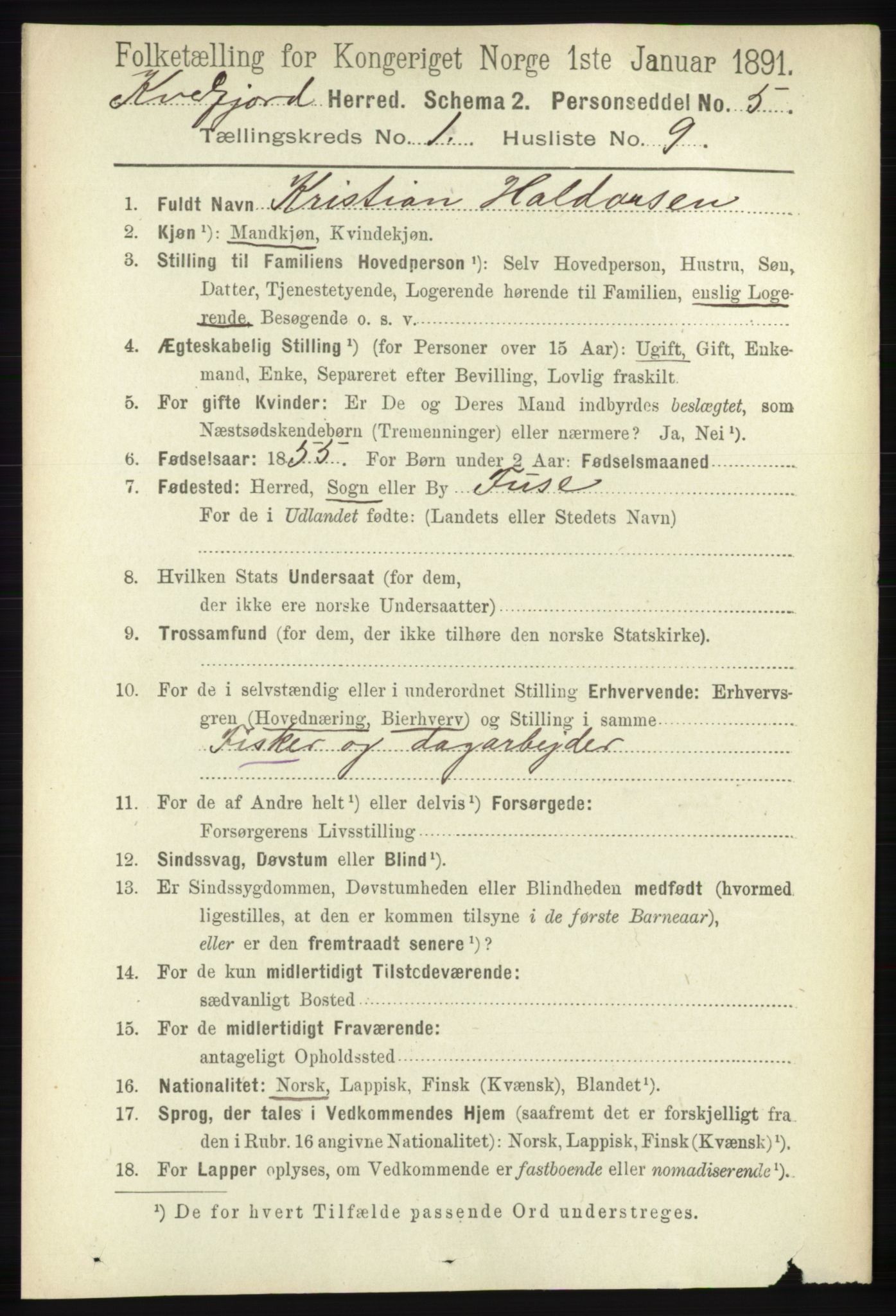 RA, 1891 census for 1911 Kvæfjord, 1891, p. 158