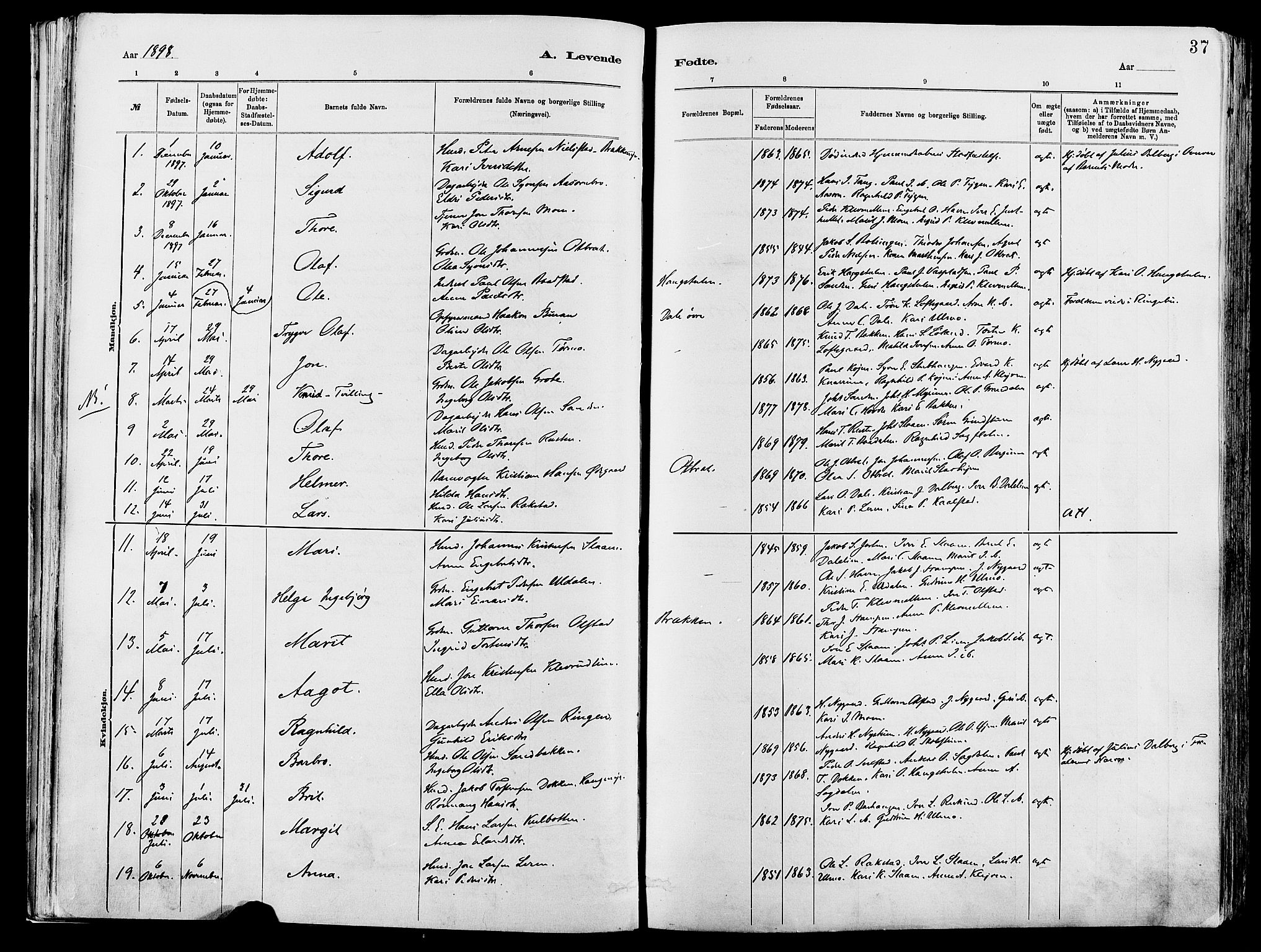 Vågå prestekontor, AV/SAH-PREST-076/H/Ha/Haa/L0008: Parish register (official) no. 8, 1886-1904, p. 37