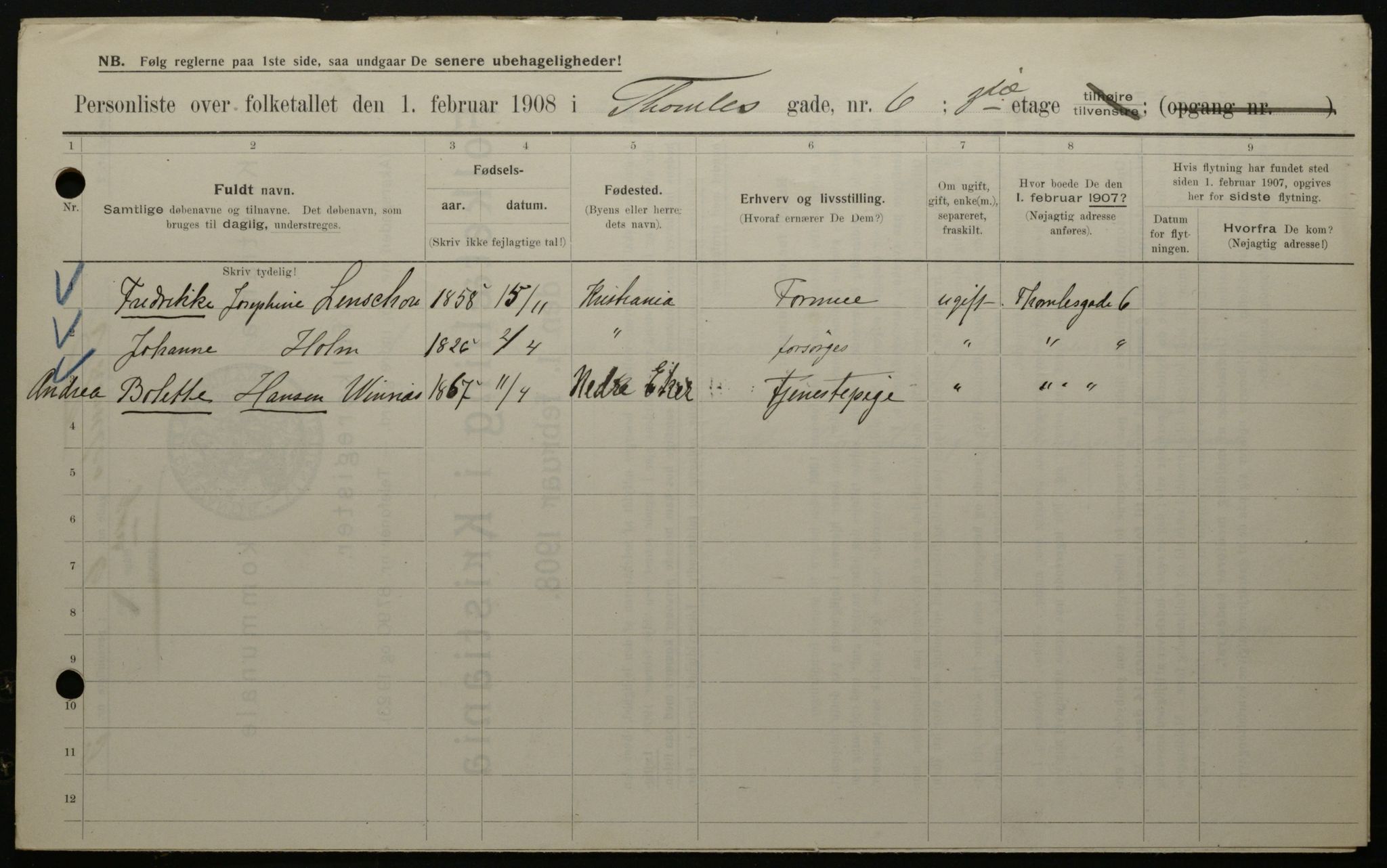 OBA, Municipal Census 1908 for Kristiania, 1908, p. 98214