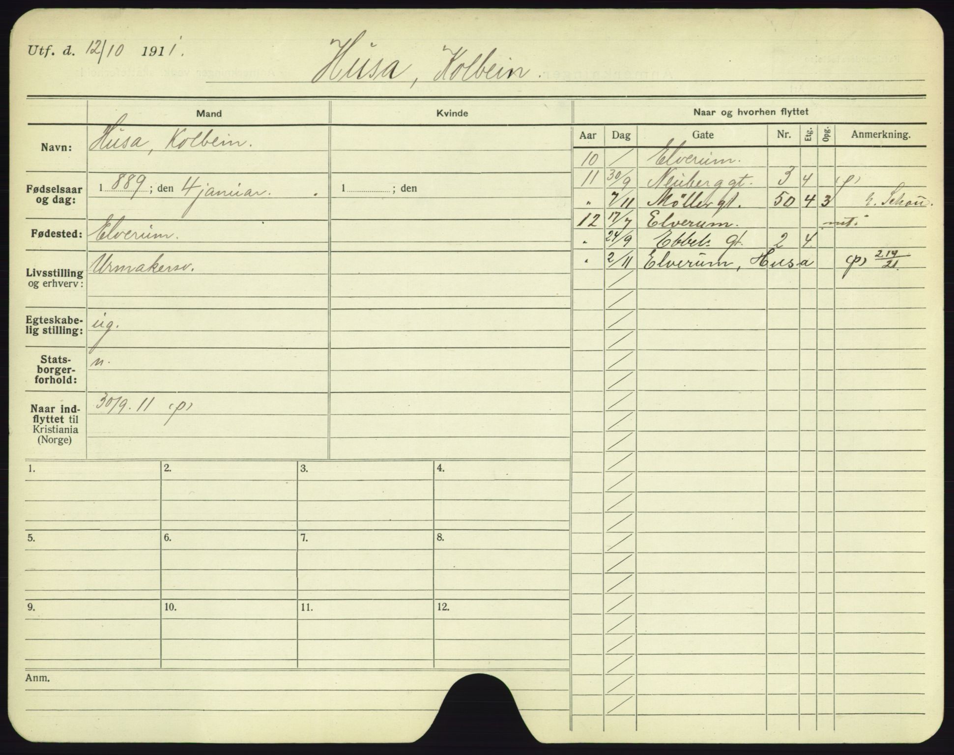 Oslo folkeregister, Registerkort, AV/SAO-A-11715/F/Fa/Fac/L0004: Menn, 1906-1914, p. 1050a