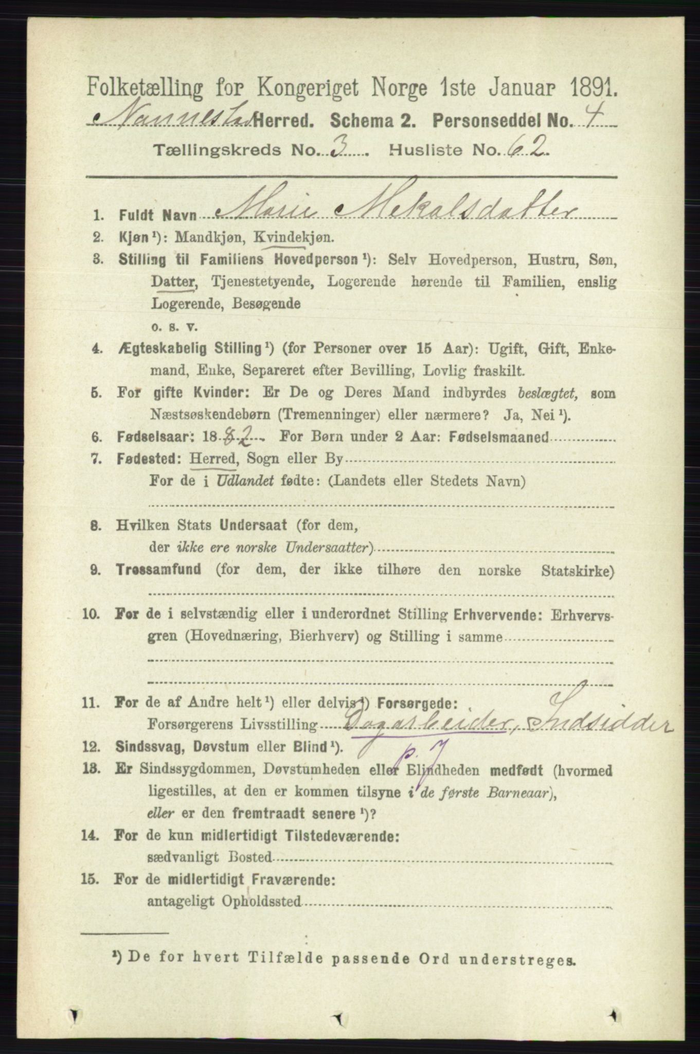RA, 1891 census for 0238 Nannestad, 1891, p. 1825