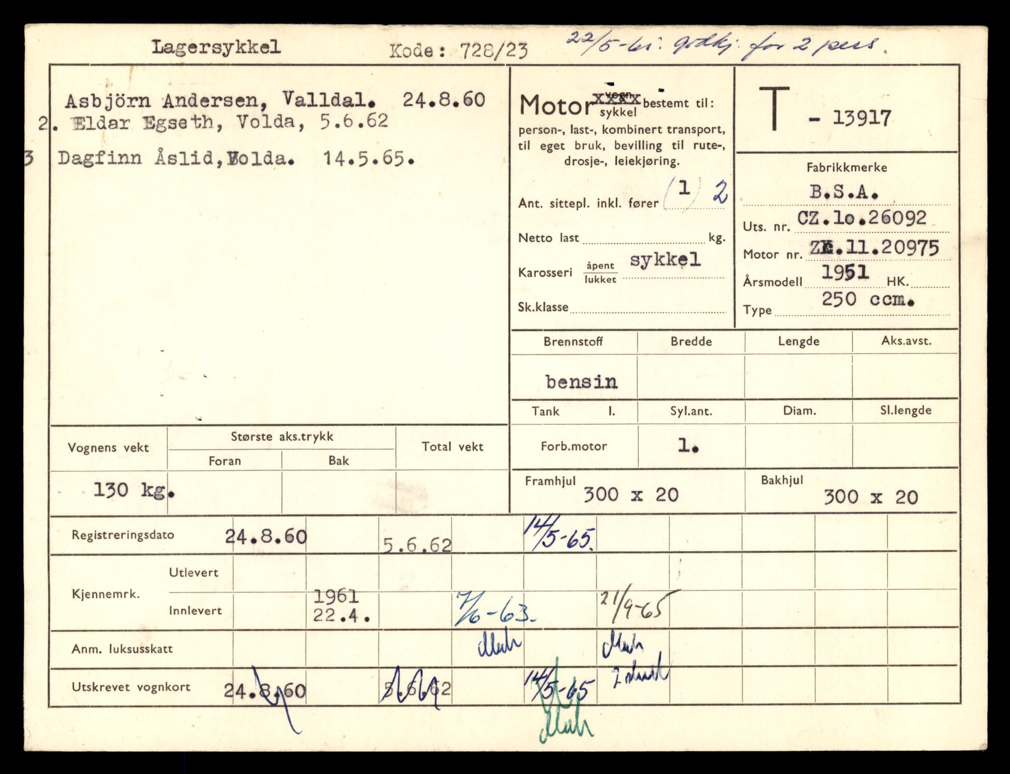 Møre og Romsdal vegkontor - Ålesund trafikkstasjon, AV/SAT-A-4099/F/Fe/L0042: Registreringskort for kjøretøy T 13906 - T 14079, 1927-1998, p. 127