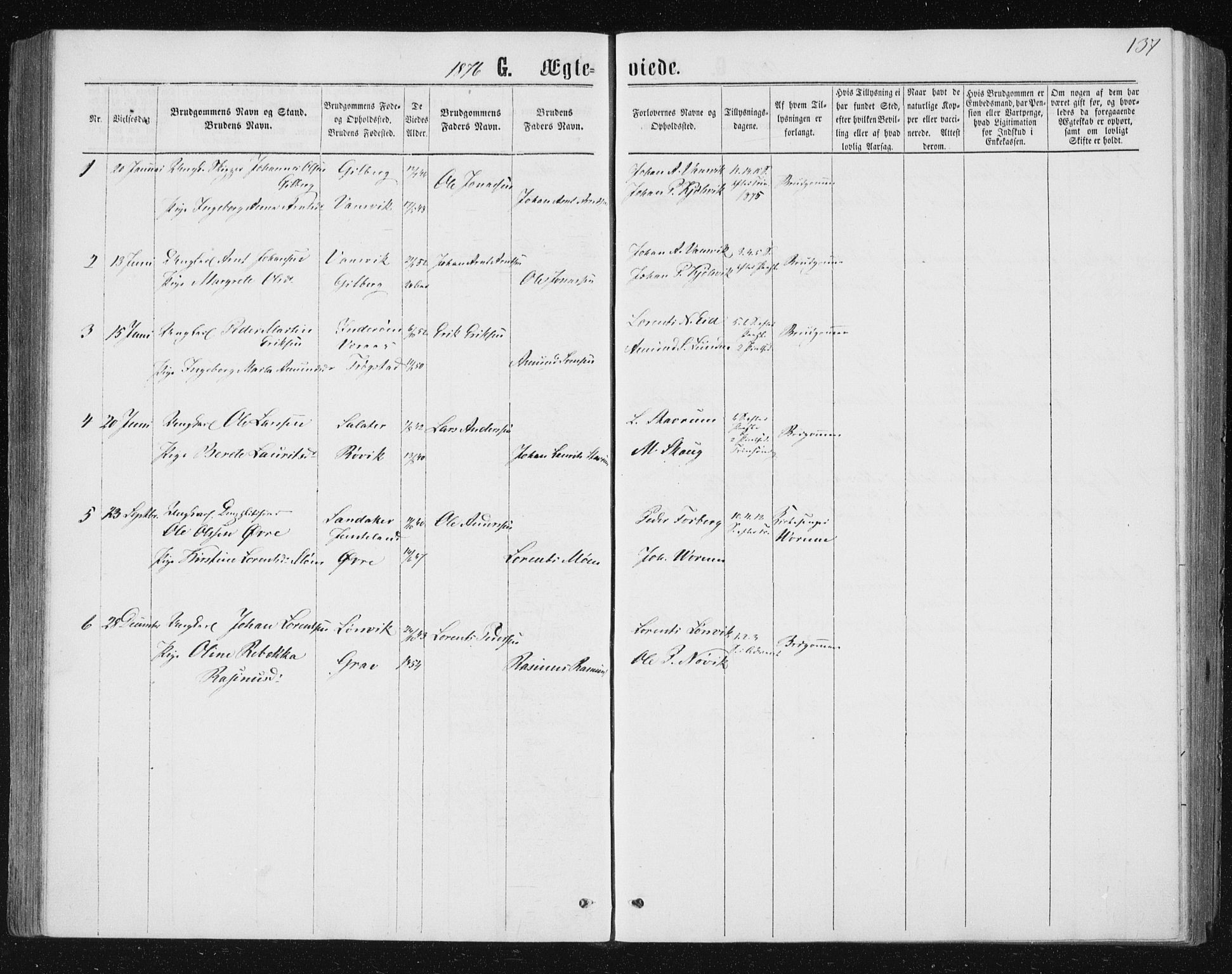 Ministerialprotokoller, klokkerbøker og fødselsregistre - Nord-Trøndelag, SAT/A-1458/722/L0219: Parish register (official) no. 722A06, 1868-1880, p. 137