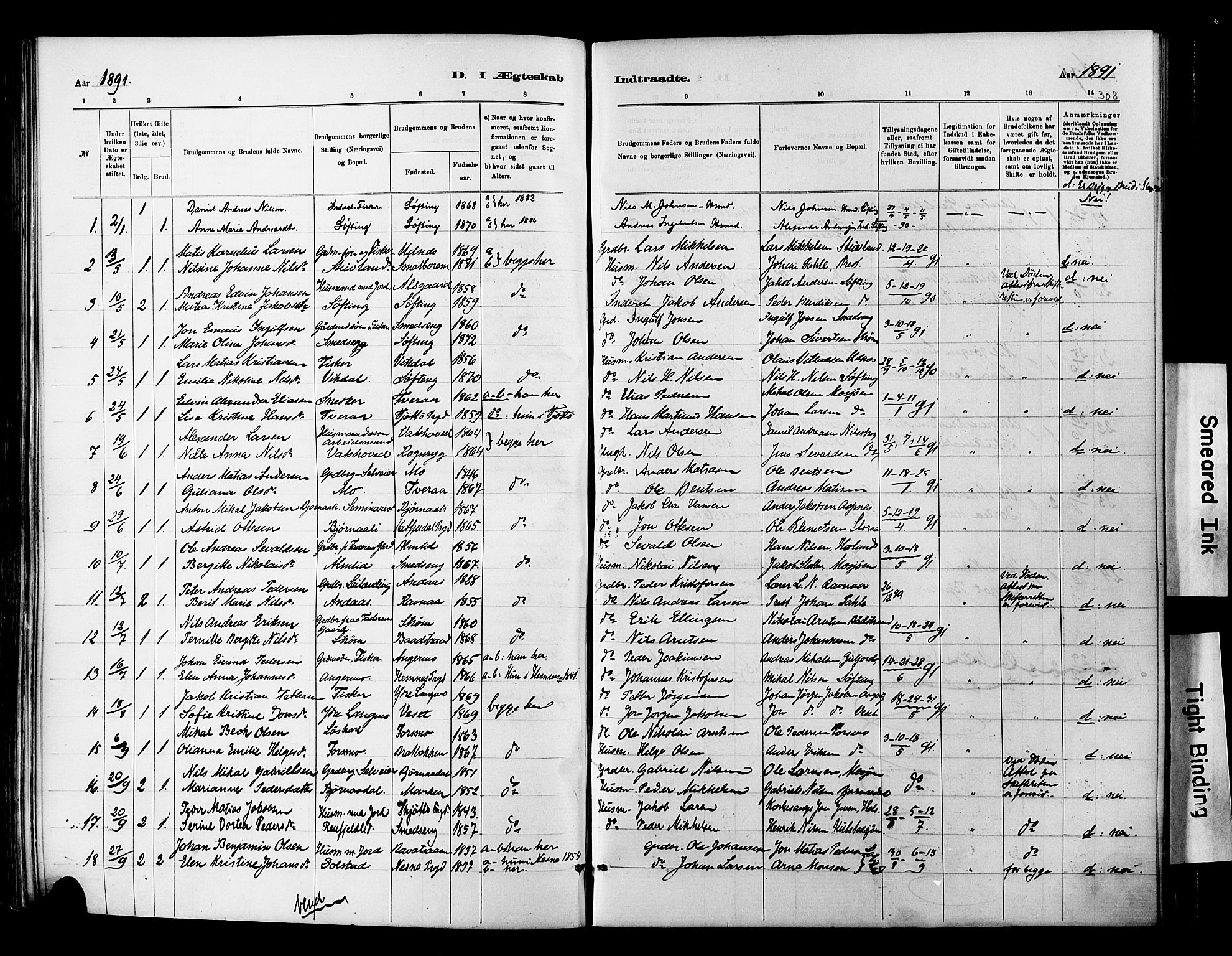 Ministerialprotokoller, klokkerbøker og fødselsregistre - Nordland, SAT/A-1459/820/L0295: Parish register (official) no. 820A16, 1880-1896, p. 308