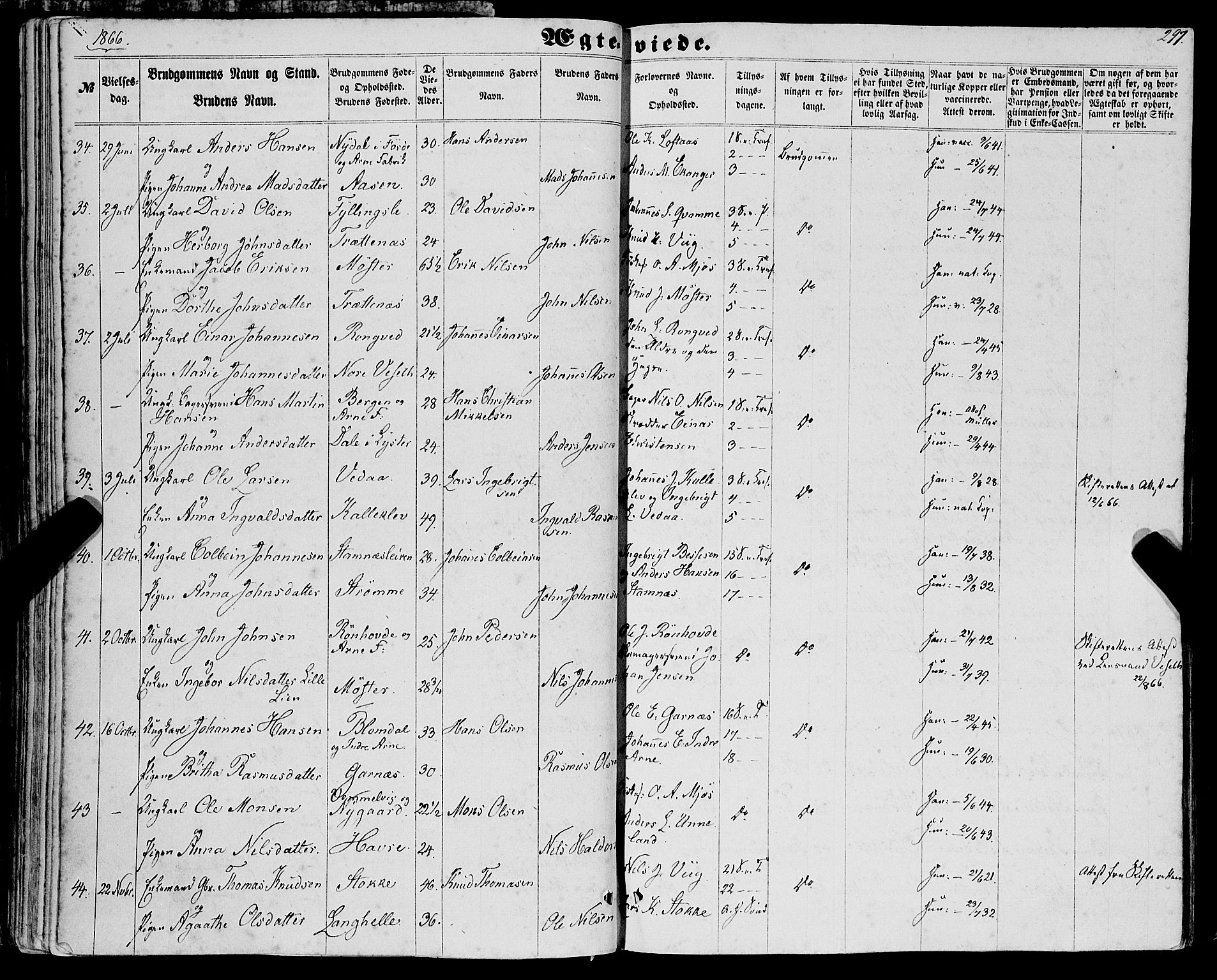 Haus sokneprestembete, SAB/A-75601/H/Haa: Parish register (official) no. A 17, 1858-1870, p. 297