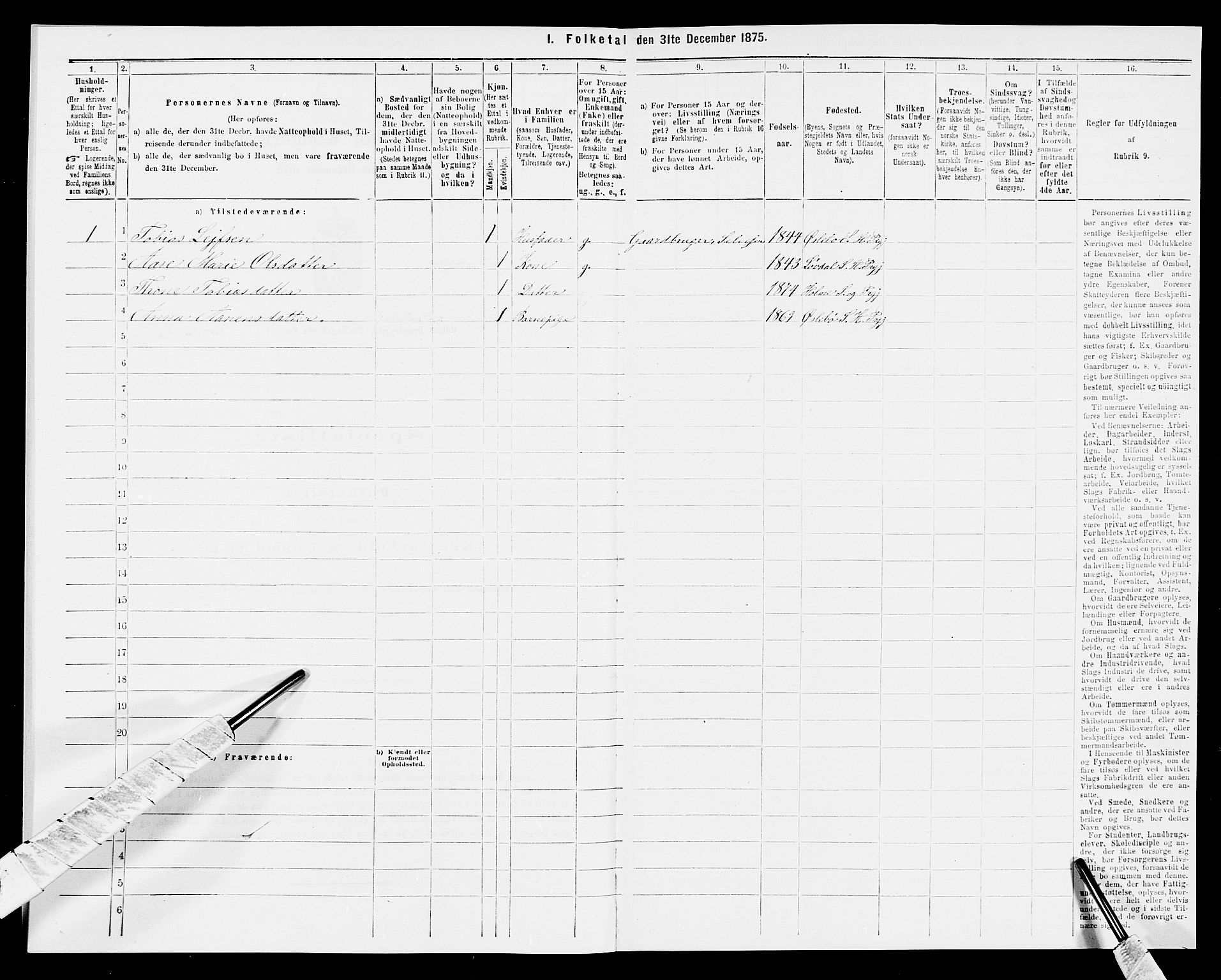 SAK, 1875 census for 1020P Holum, 1875, p. 570