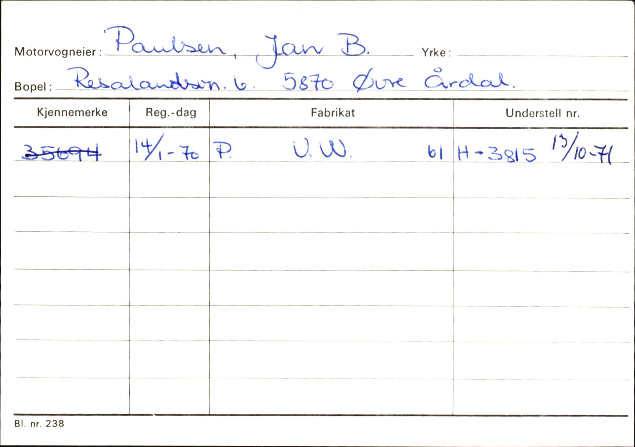 Statens vegvesen, Sogn og Fjordane vegkontor, SAB/A-5301/4/F/L0145: Registerkort Vågsøy S-Å. Årdal I-P, 1945-1975, p. 2350