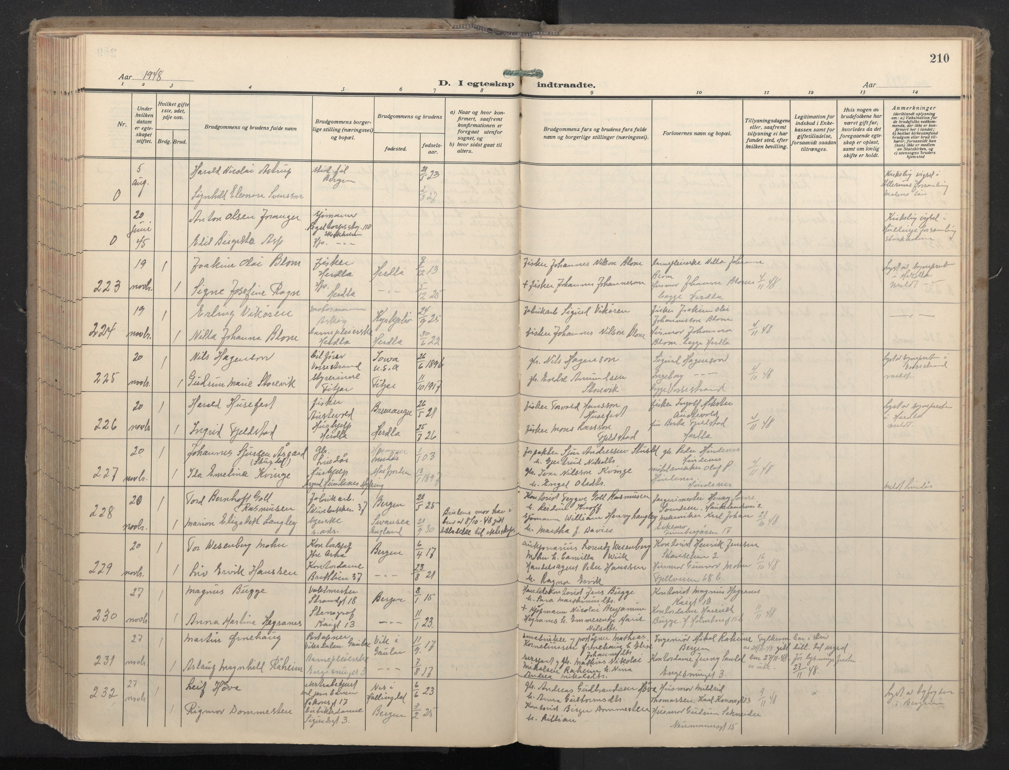Domkirken sokneprestembete, SAB/A-74801/H/Haa: Parish register (official) no. D 7, 1937-1950, p. 209b-210a