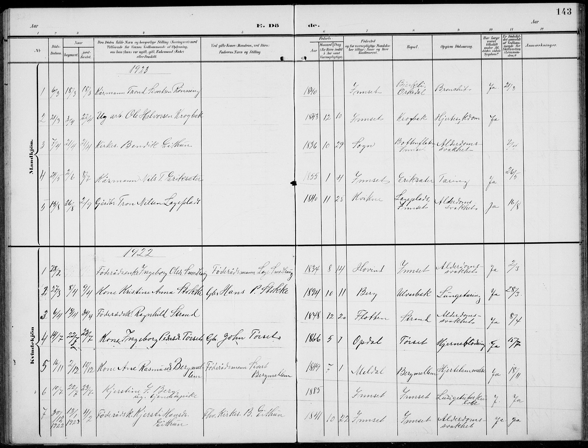 Kvikne prestekontor, SAH/PREST-064/H/Ha/Hab/L0004: Parish register (copy) no. 4, 1902-1937, p. 143