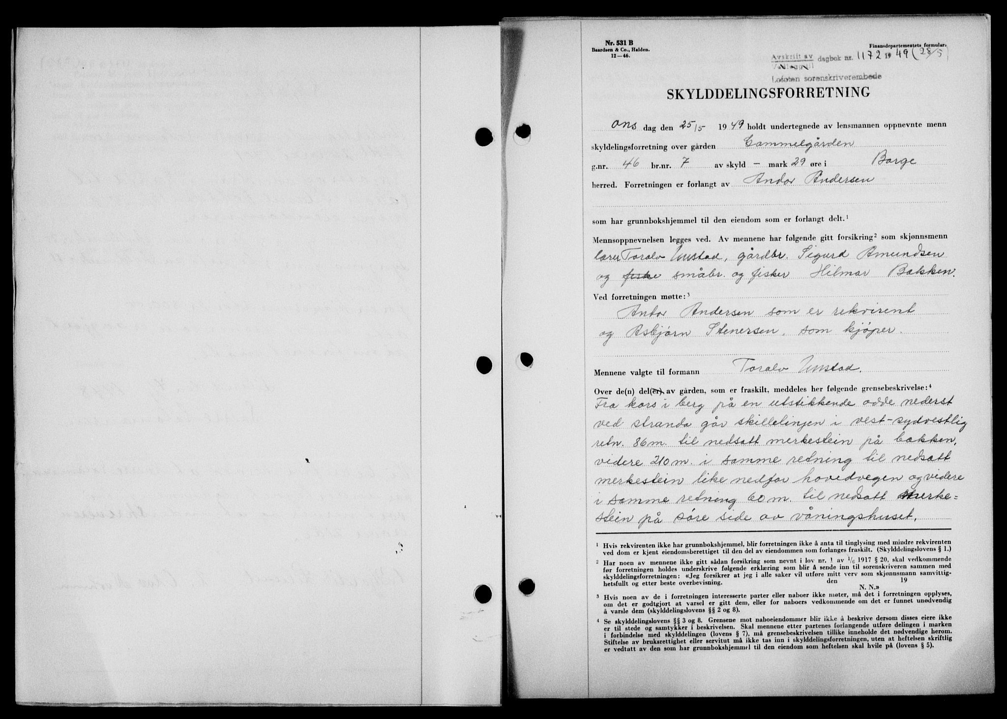 Lofoten sorenskriveri, SAT/A-0017/1/2/2C/L0020a: Mortgage book no. 20a, 1948-1949, Diary no: : 1172/1949