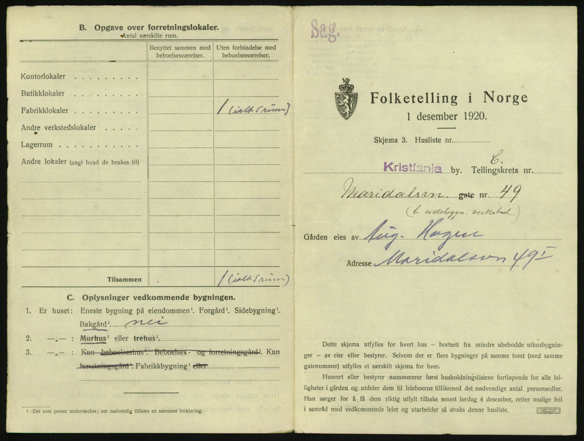 SAO, 1920 census for Kristiania, 1920, p. 62632