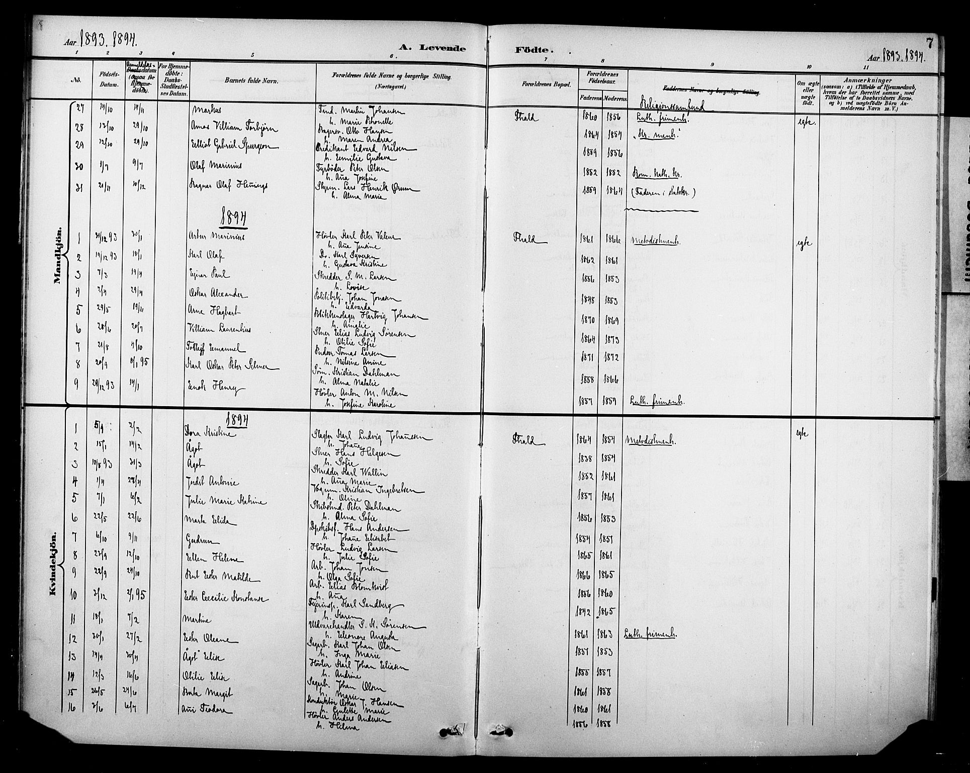 Halden prestekontor Kirkebøker, SAO/A-10909/F/Fb/L0001: Parish register (official) no. II 1, 1892-1932, p. 7