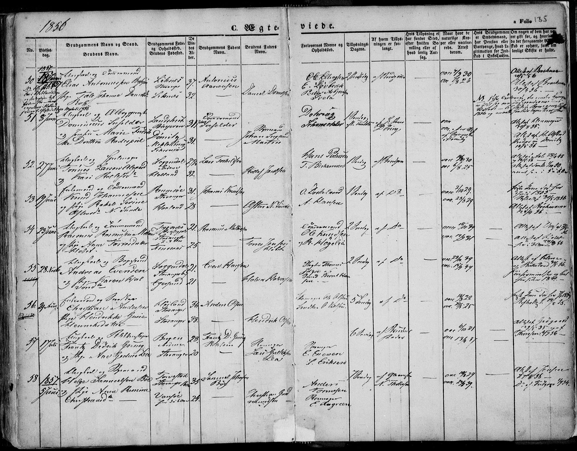 Domkirken sokneprestkontor, AV/SAST-A-101812/001/30/30BA/L0015: Parish register (official) no. A 14, 1842-1857, p. 135