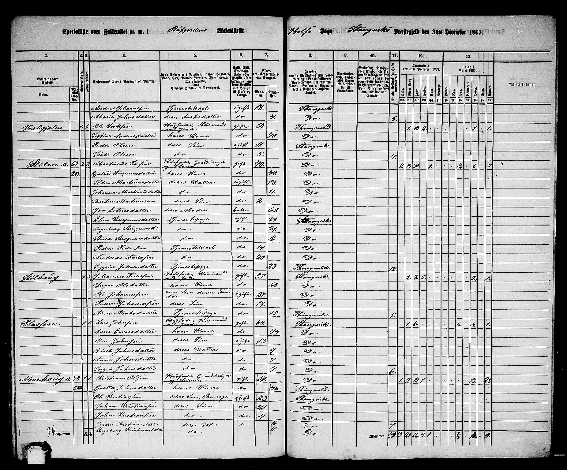 RA, 1865 census for Stangvik, 1865, p. 179