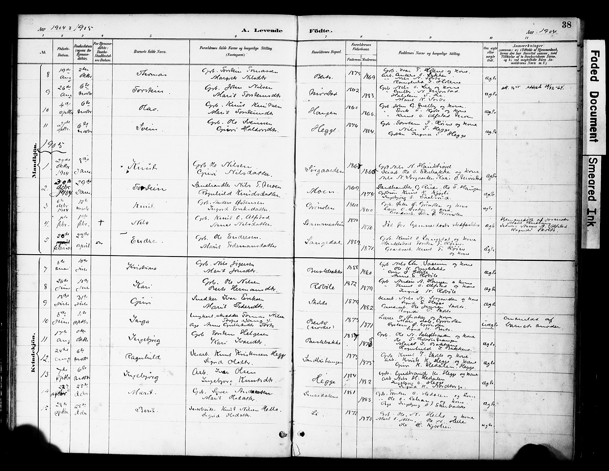 Øystre Slidre prestekontor, AV/SAH-PREST-138/H/Ha/Haa/L0004: Parish register (official) no. 4, 1887-1910, p. 38