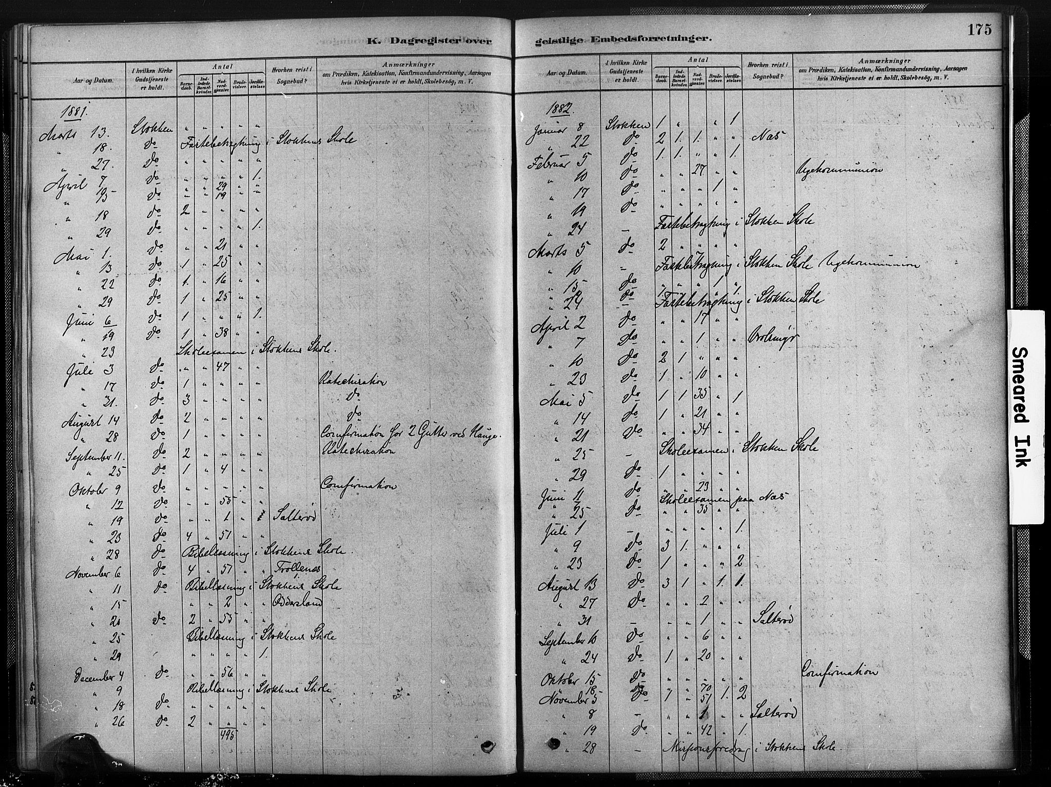 Austre Moland sokneprestkontor, SAK/1111-0001/F/Fa/Fab/L0001: Parish register (official) no. A 1, 1878-1898, p. 175