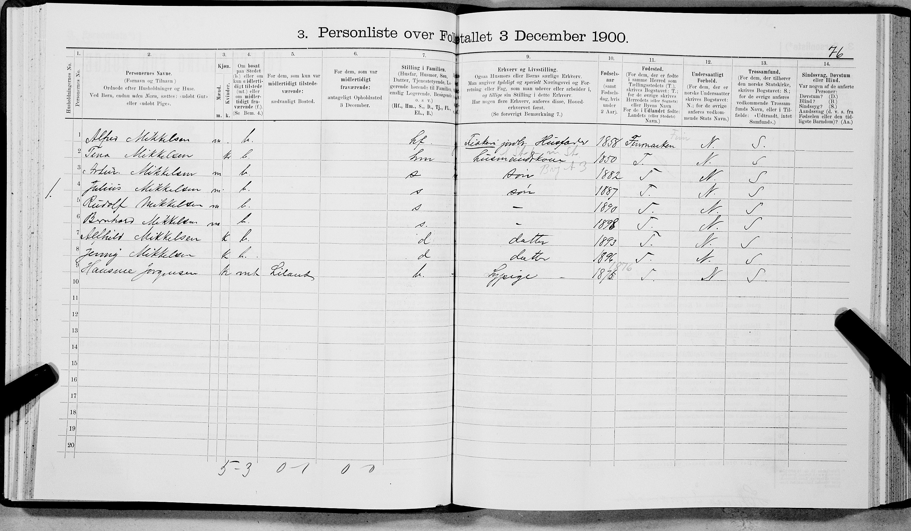 SAT, 1900 census for Vågan, 1900, p. 974